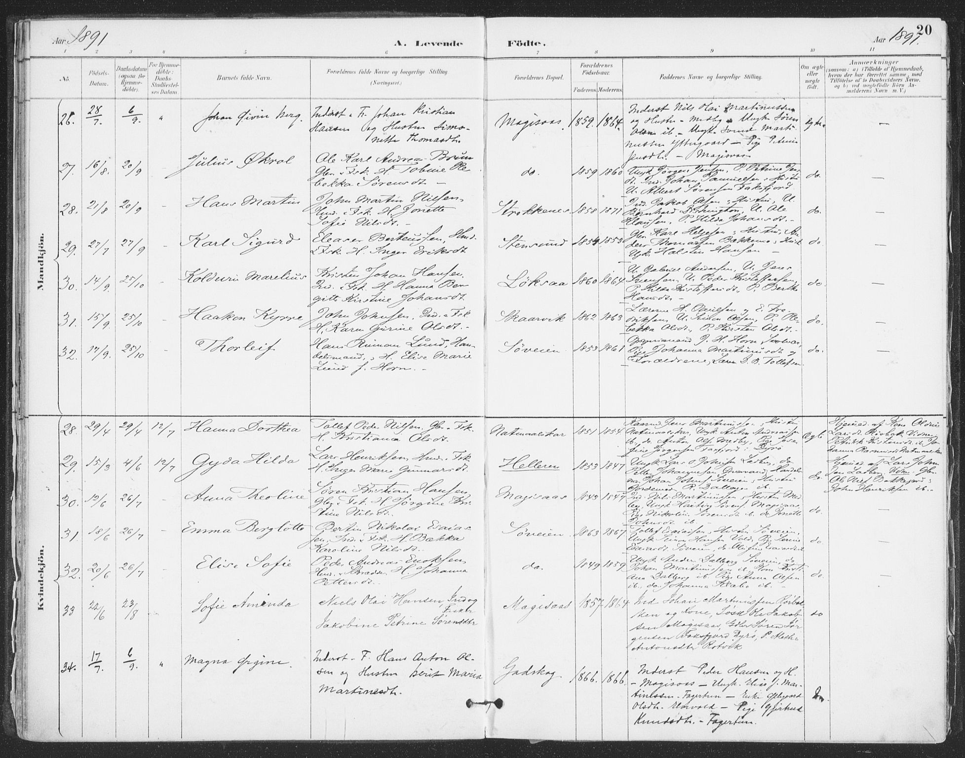 Ibestad sokneprestembete, AV/SATØ-S-0077/H/Ha/Haa/L0015kirke: Ministerialbok nr. 15, 1888-1899, s. 20