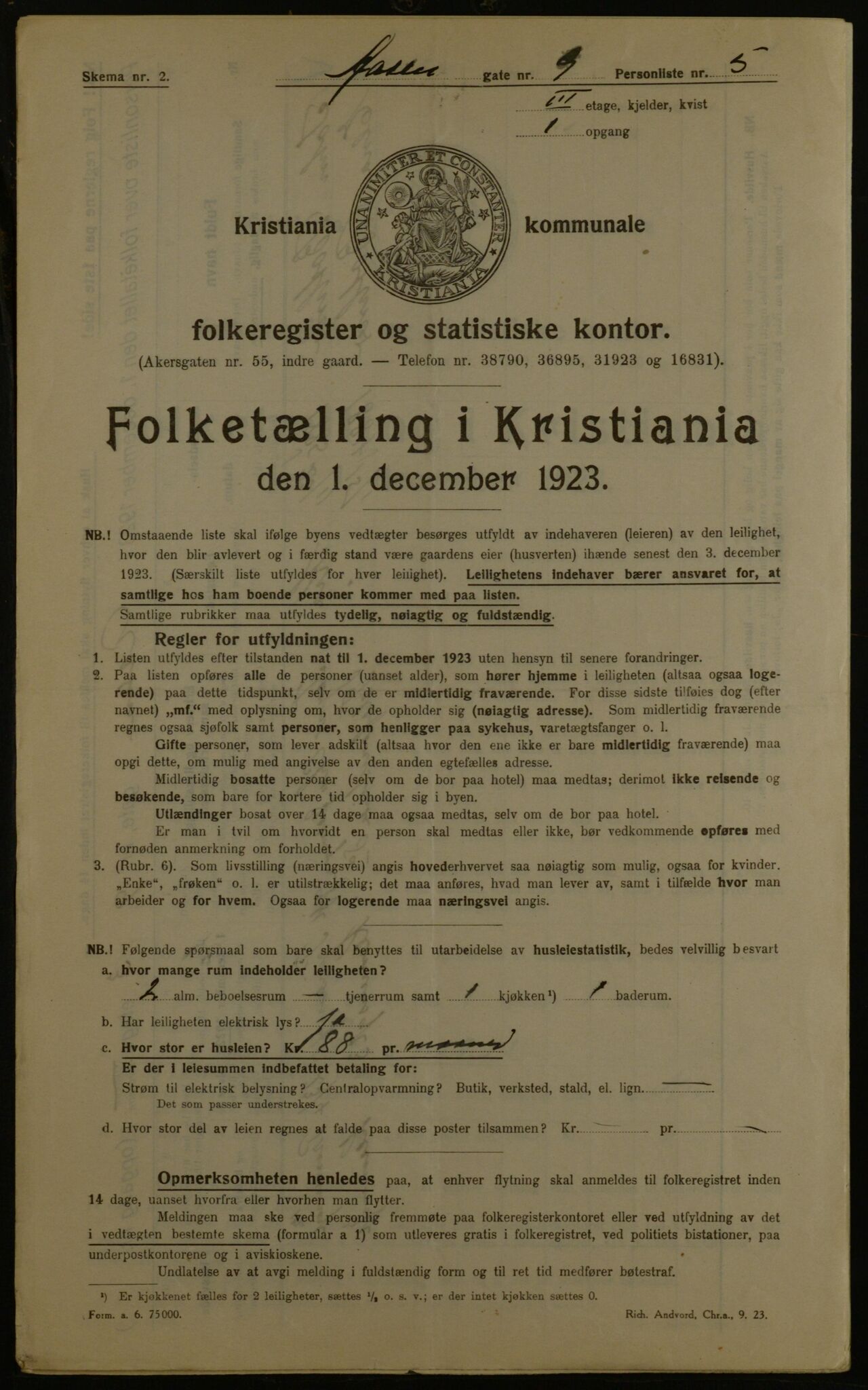 OBA, Kommunal folketelling 1.12.1923 for Kristiania, 1923, s. 144161