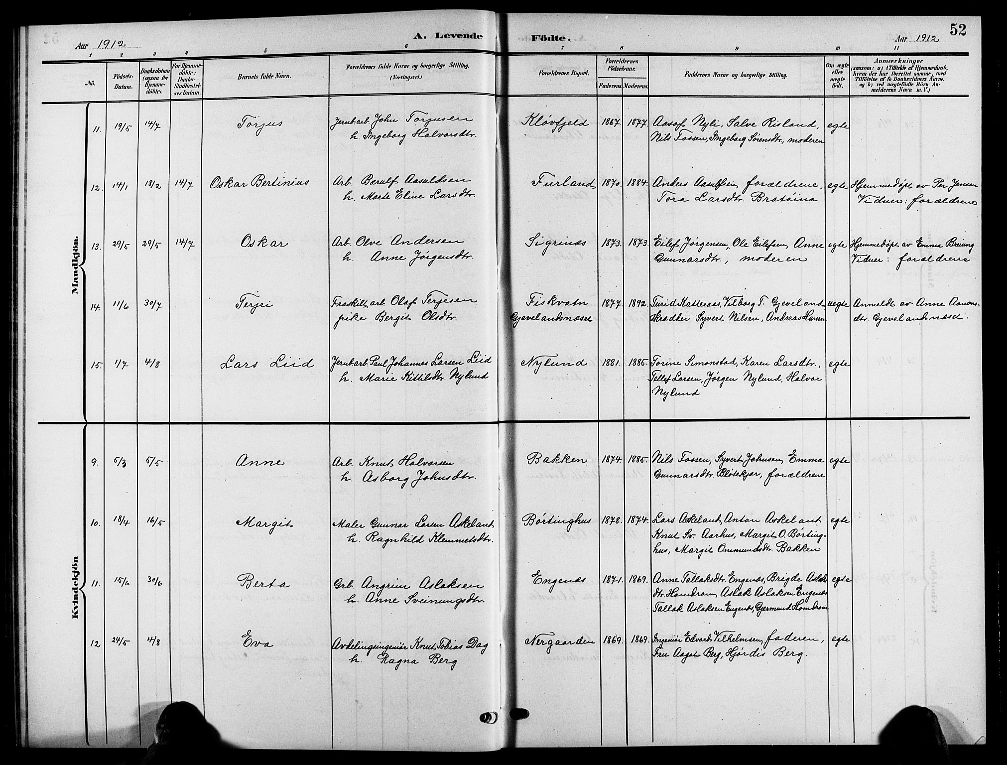 Åmli sokneprestkontor, AV/SAK-1111-0050/F/Fb/Fbc/L0005: Klokkerbok nr. B 5, 1903-1916, s. 52