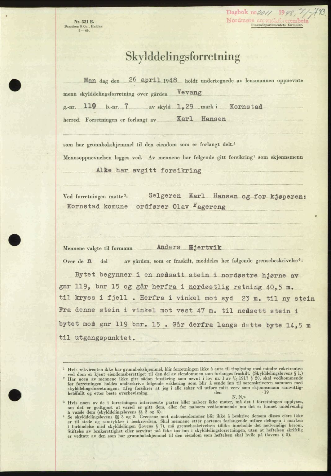 Nordmøre sorenskriveri, SAT/A-4132/1/2/2Ca: Pantebok nr. A108, 1948-1948, Dagboknr: 2011/1948