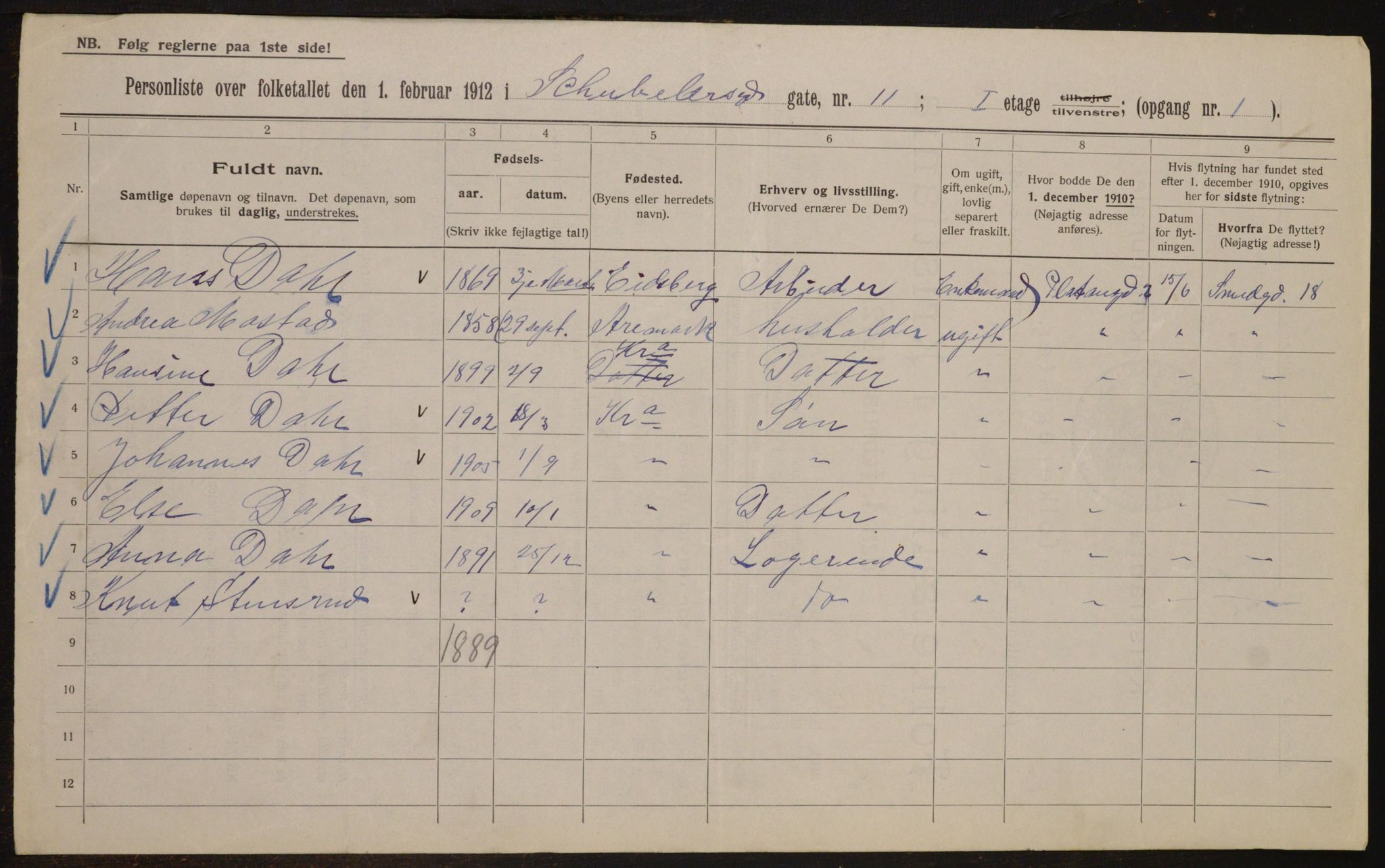 OBA, Kommunal folketelling 1.2.1912 for Kristiania, 1912, s. 93164