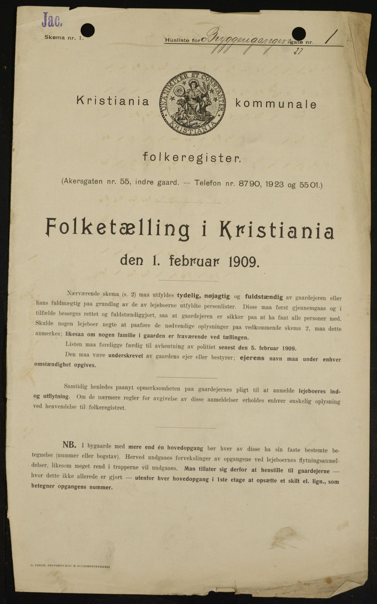 OBA, Kommunal folketelling 1.2.1909 for Kristiania kjøpstad, 1909, s. 39177