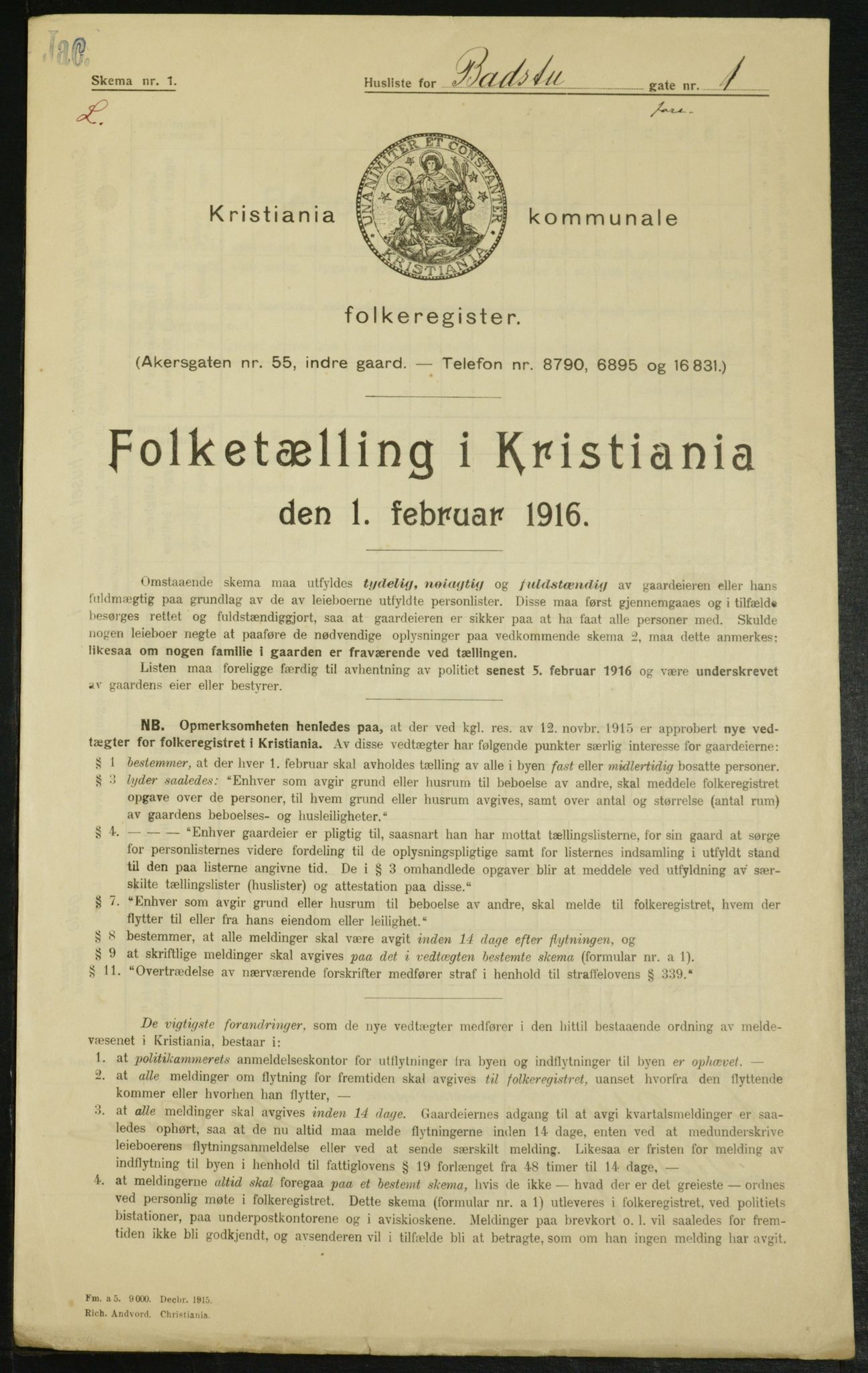 OBA, Kommunal folketelling 1.2.1916 for Kristiania, 1916, s. 2721
