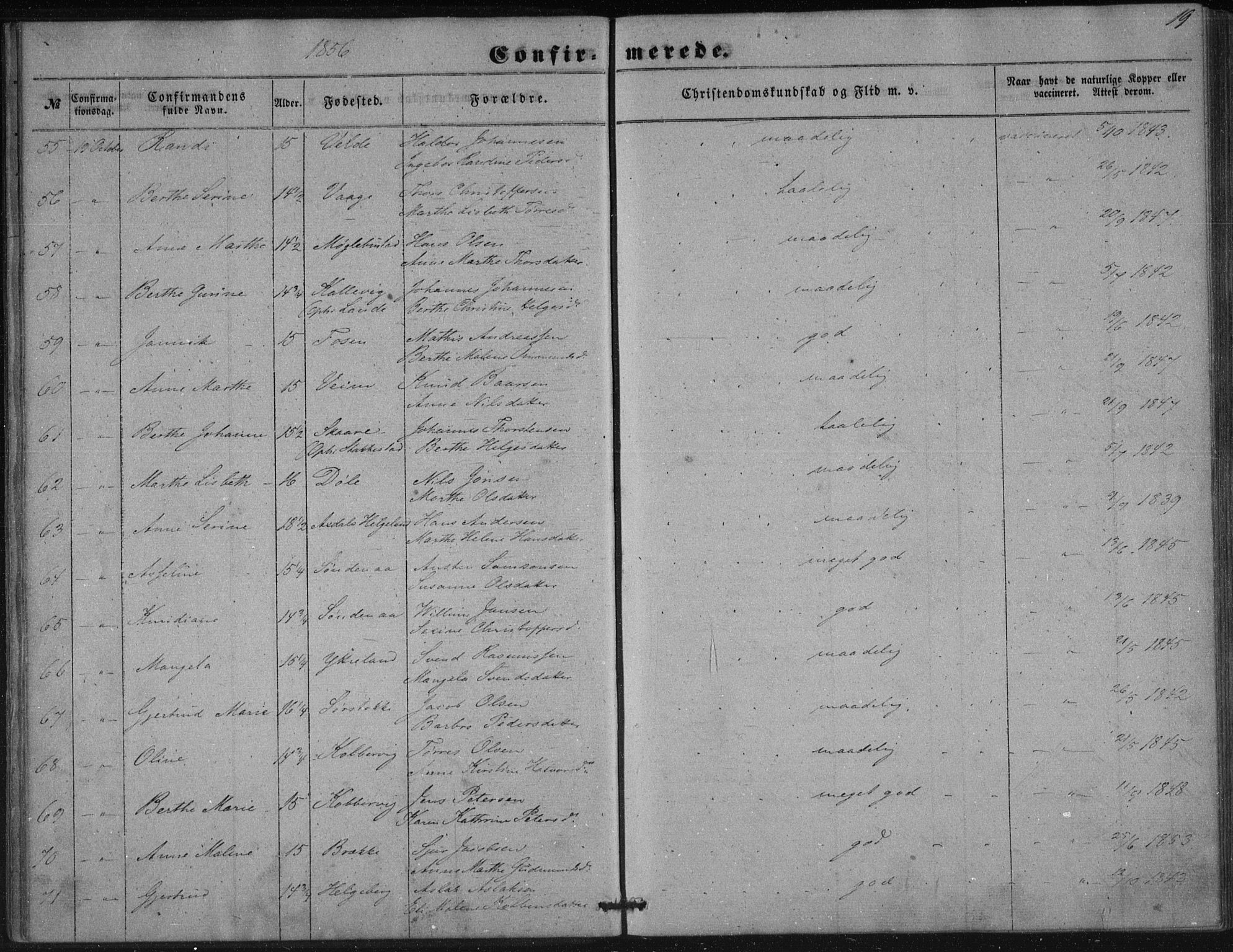 Avaldsnes sokneprestkontor, SAST/A -101851/H/Ha/Haa/L0009: Ministerialbok nr. A 9, 1853-1865, s. 19