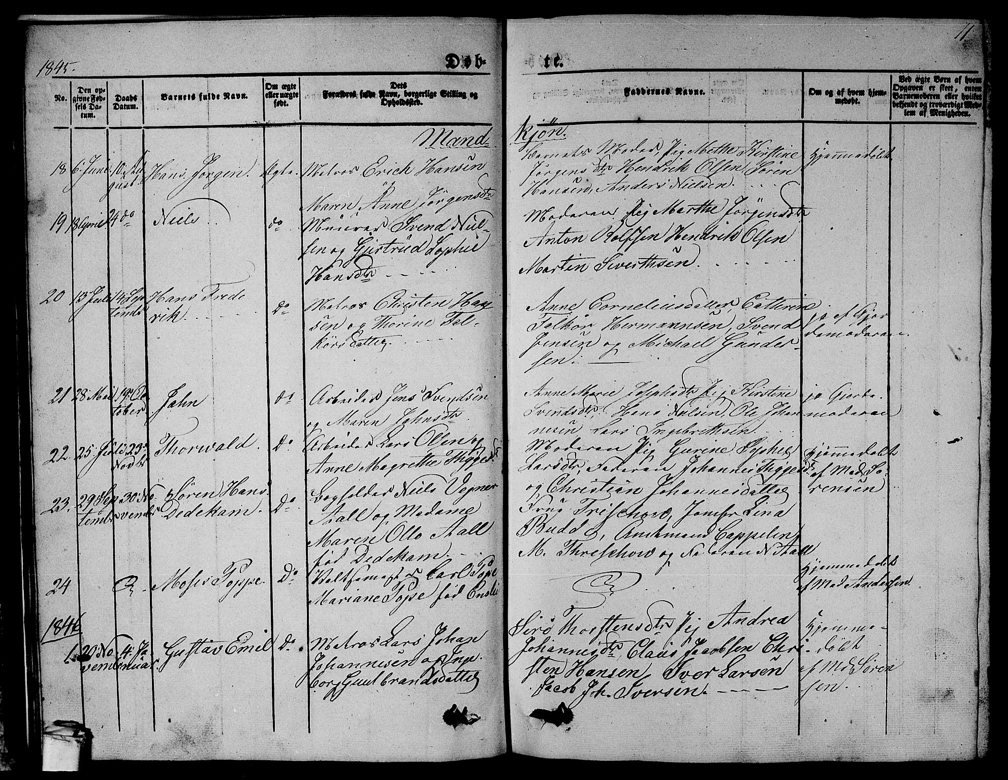 Larvik kirkebøker, AV/SAKO-A-352/G/Gb/L0002: Klokkerbok nr. II 2, 1843-1866, s. 11