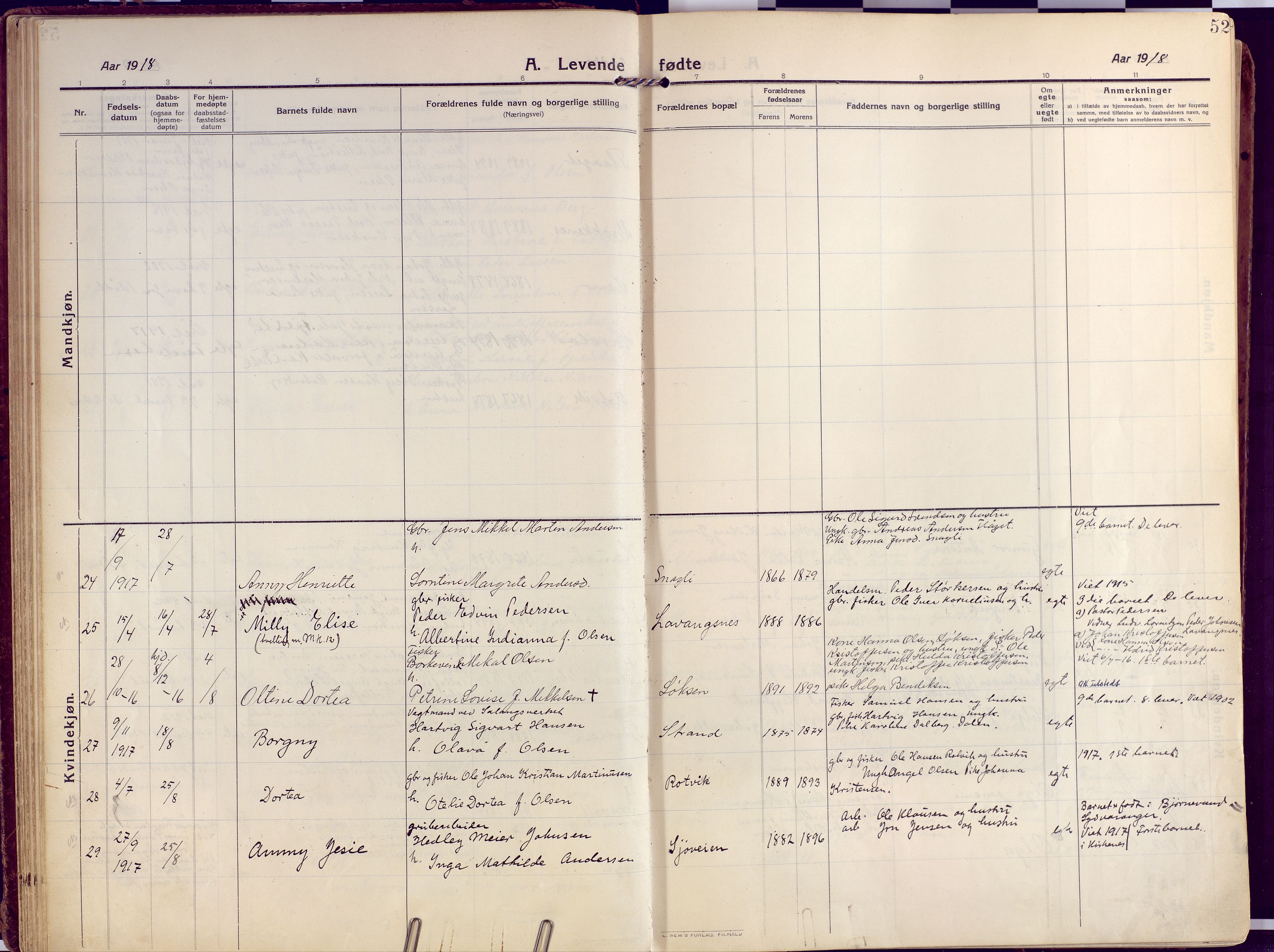 Salangen sokneprestembete, AV/SATØ-S-1324/H/Ha/L0004kirke: Ministerialbok nr. 4, 1912-1927, s. 52