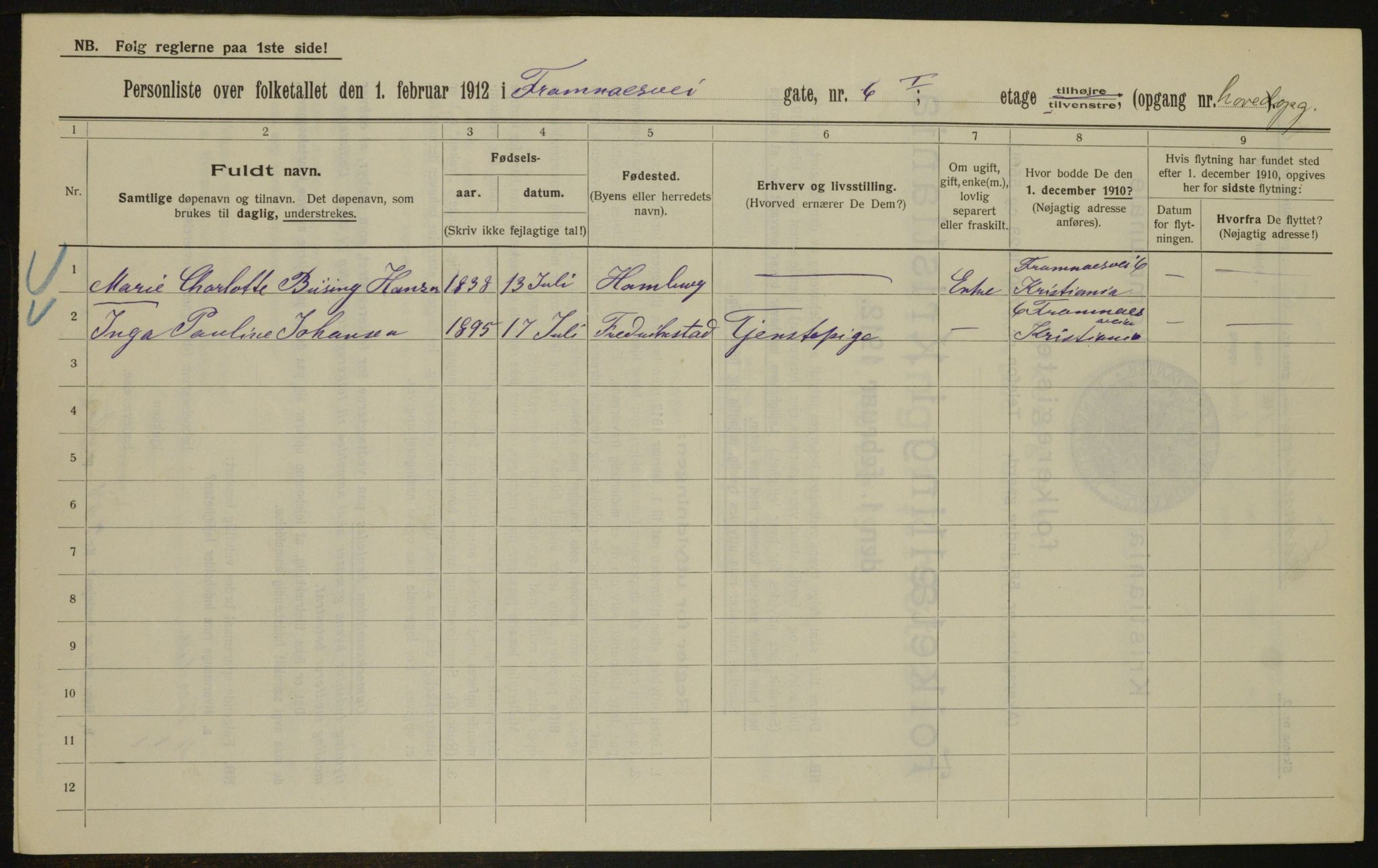 OBA, Kommunal folketelling 1.2.1912 for Kristiania, 1912, s. 25430