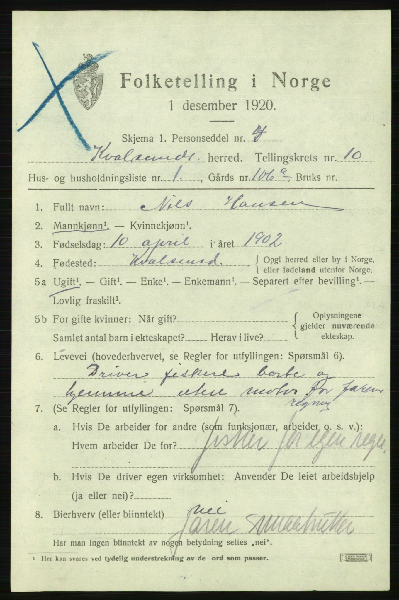 SATØ, Folketelling 1920 for 2017 Kvalsund herred, 1920, s. 2912