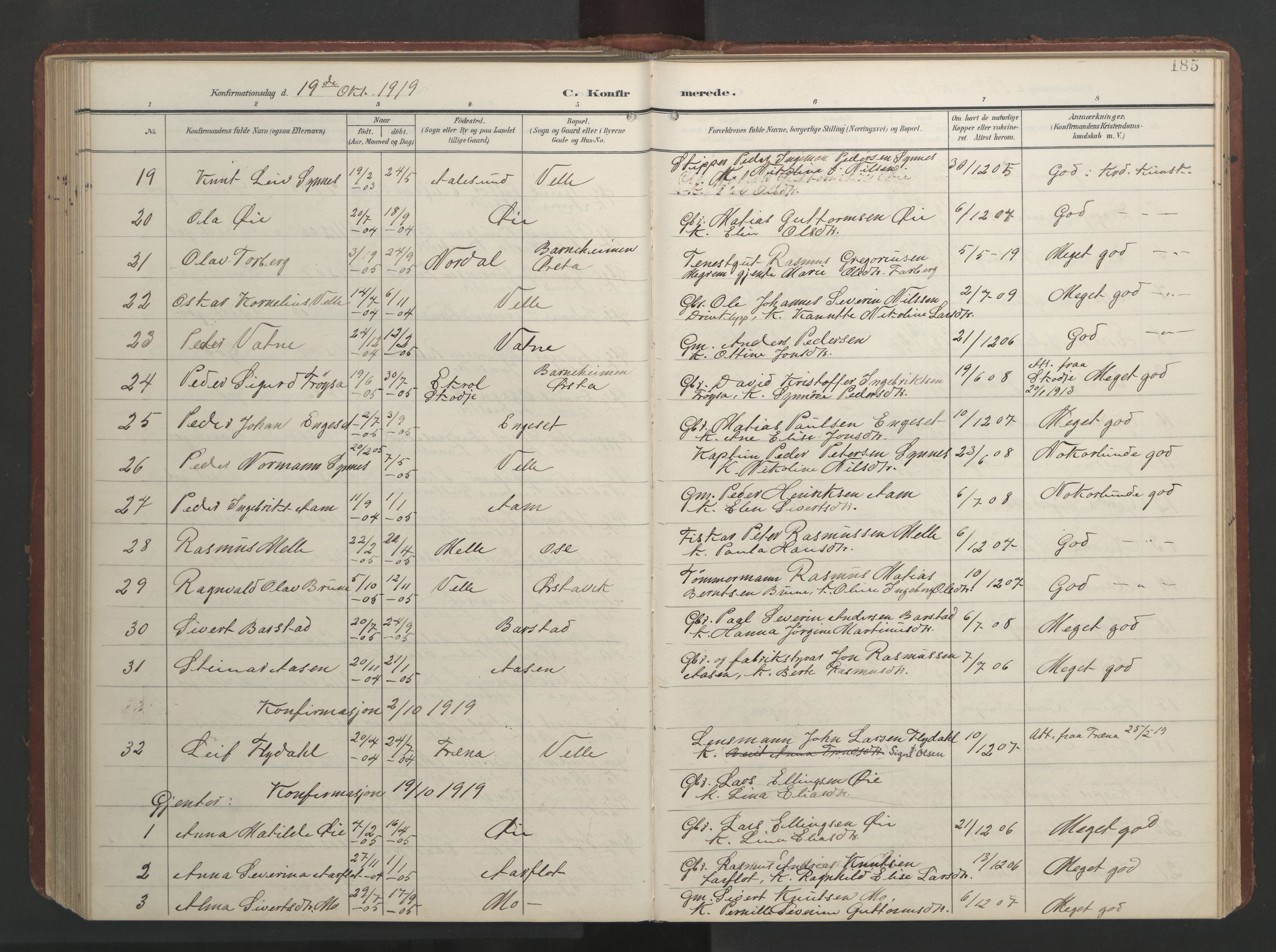 Ministerialprotokoller, klokkerbøker og fødselsregistre - Møre og Romsdal, AV/SAT-A-1454/513/L0190: Klokkerbok nr. 513C04, 1904-1926, s. 185