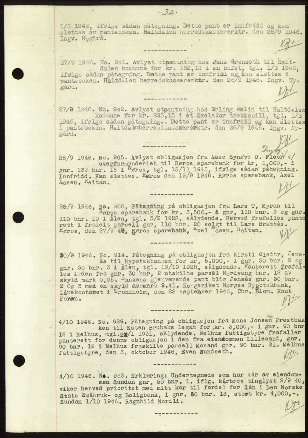 Gauldal sorenskriveri, SAT/A-0014/1/2/2C: Pantebok nr. A2, 1946-1946, Dagboknr: 901/1946