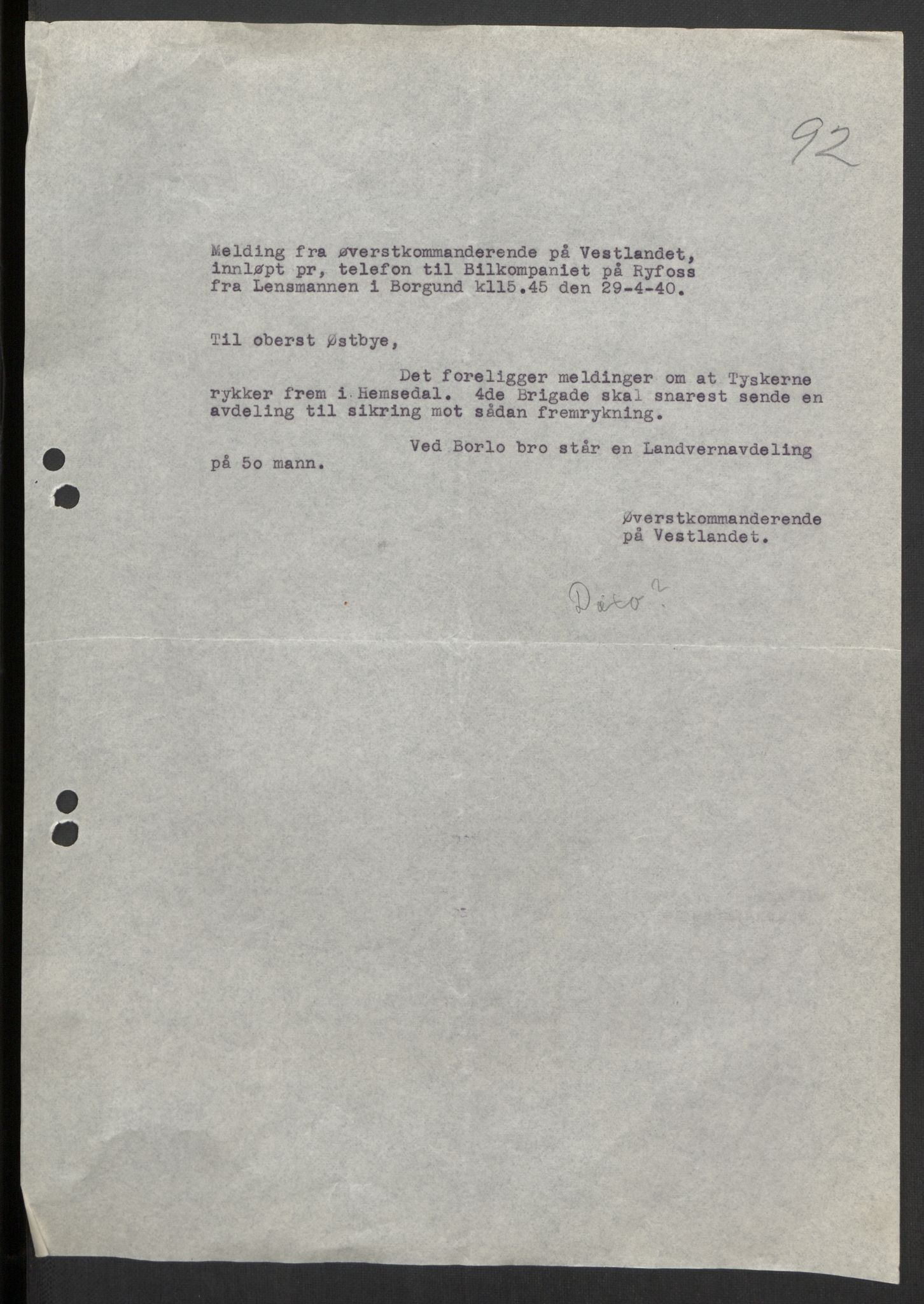 Forsvaret, Forsvarets krigshistoriske avdeling, AV/RA-RAFA-2017/Y/Yb/L0104: II-C-11-430  -  4. Divisjon., 1940, s. 148