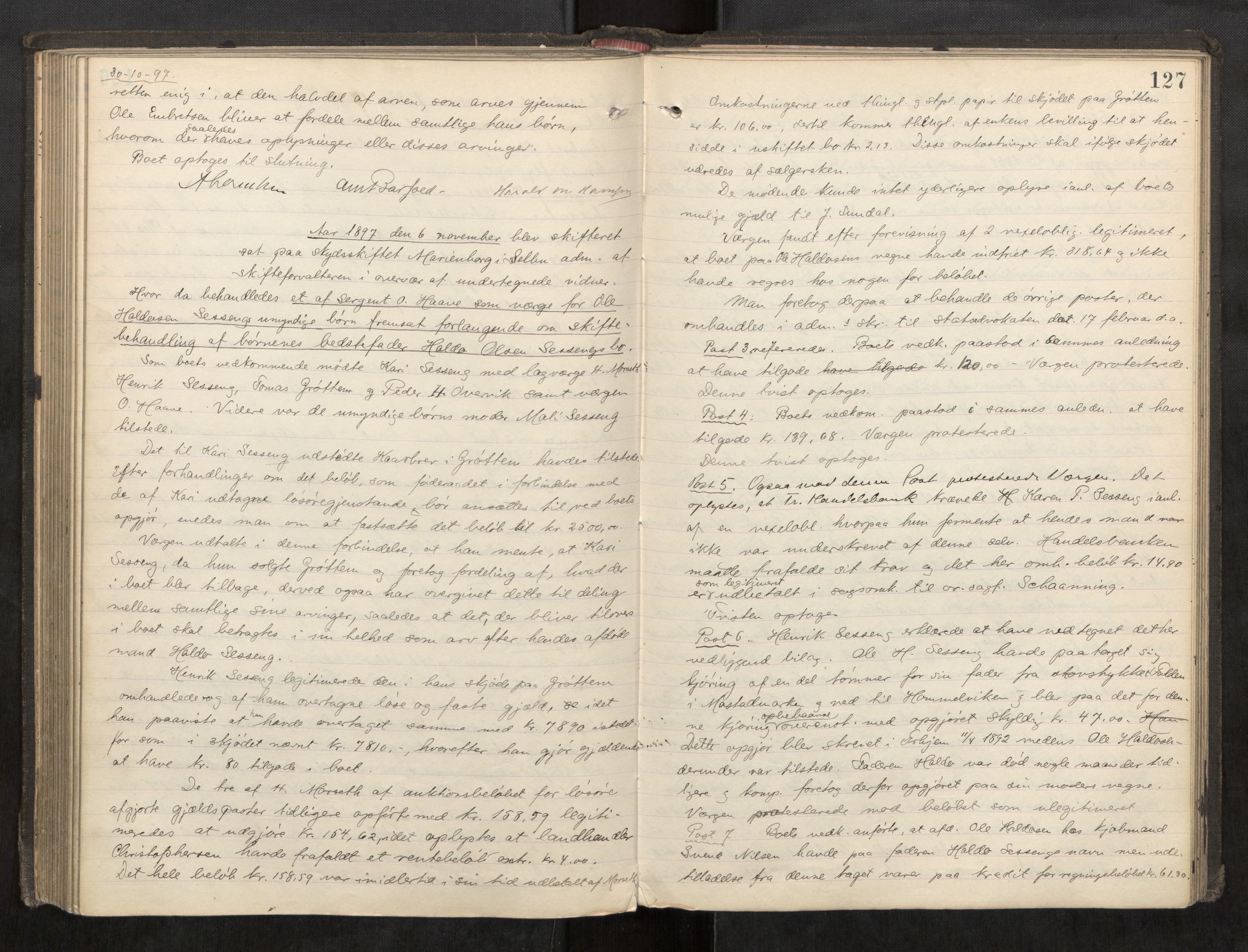 Strinda og Selbu sorenskriveri, AV/SAT-A-0015/3/3B/L0007: Skifteforhandlingsprot. 7 7, 1894-1899, s. 127