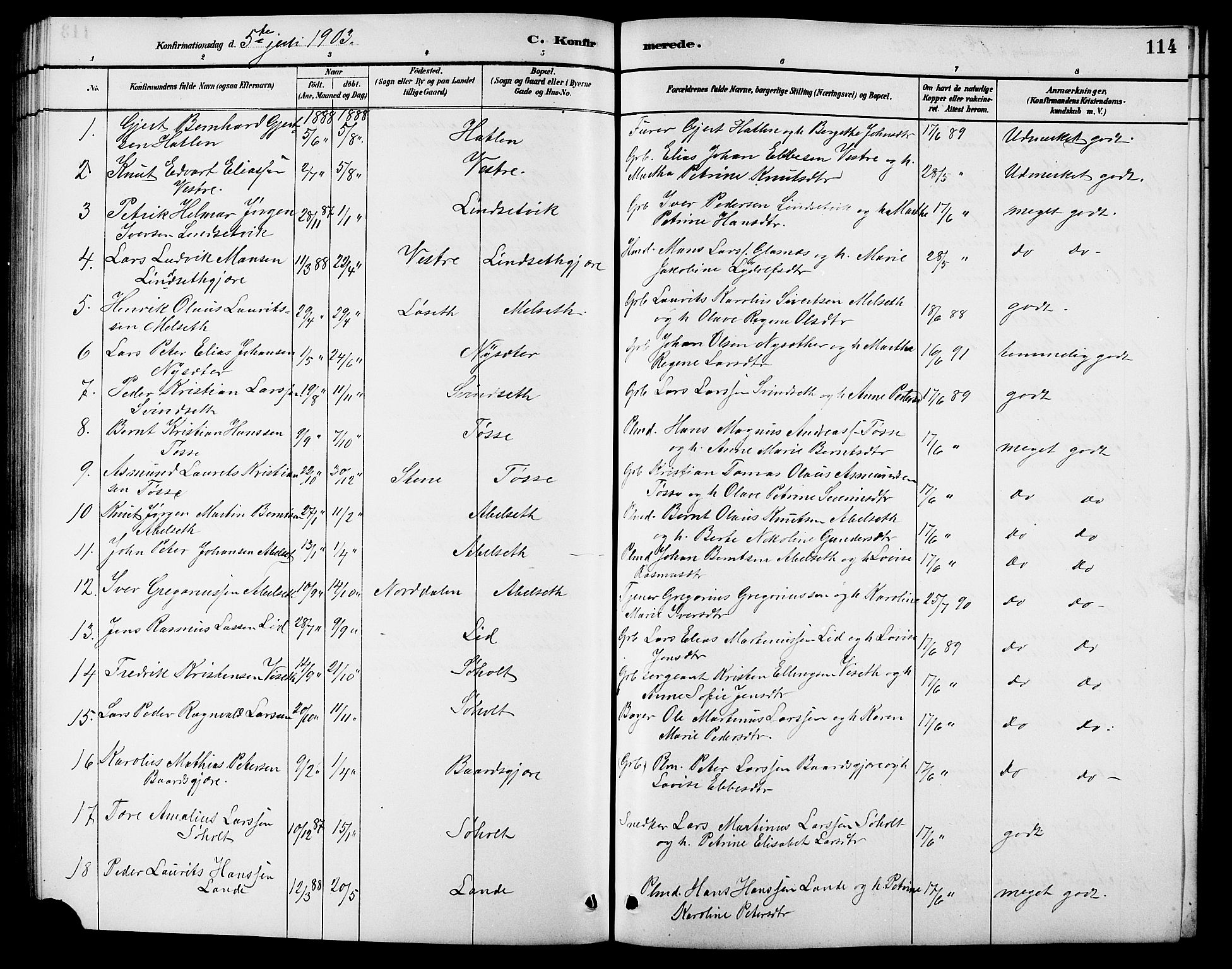 Ministerialprotokoller, klokkerbøker og fødselsregistre - Møre og Romsdal, AV/SAT-A-1454/522/L0327: Klokkerbok nr. 522C06, 1890-1915, s. 114
