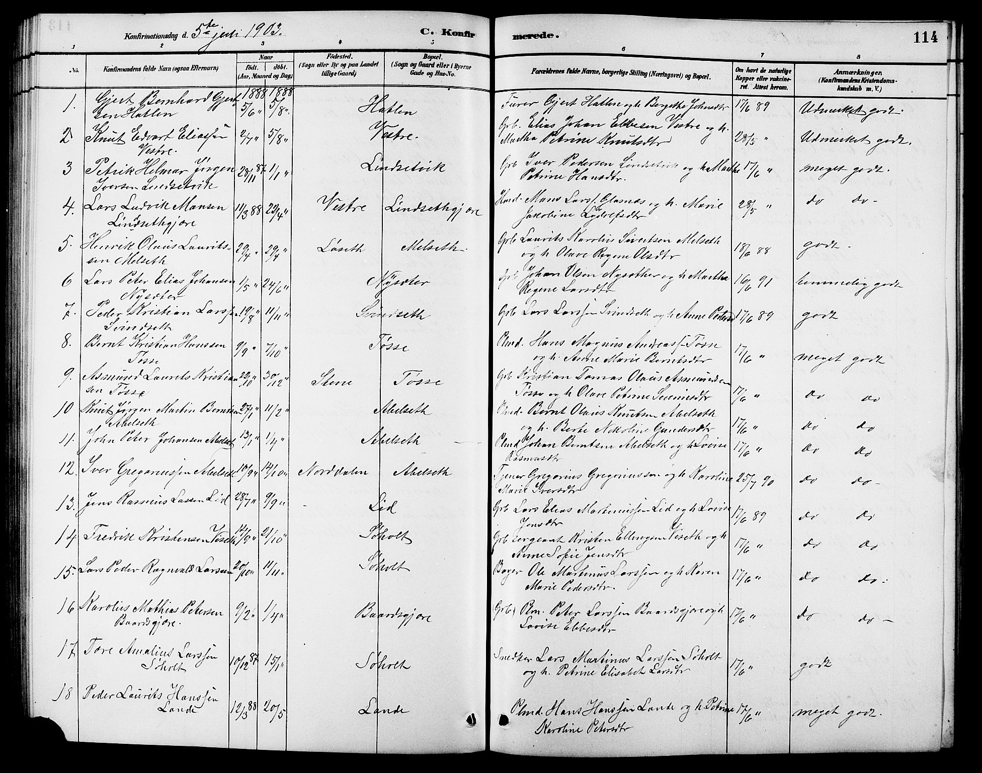 Ministerialprotokoller, klokkerbøker og fødselsregistre - Møre og Romsdal, SAT/A-1454/522/L0327: Klokkerbok nr. 522C06, 1890-1915, s. 114