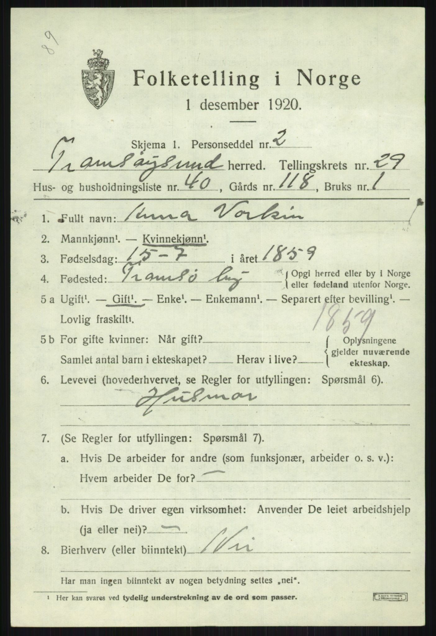 SATØ, Folketelling 1920 for 1934 Tromsøysund herred, 1920, s. 13832