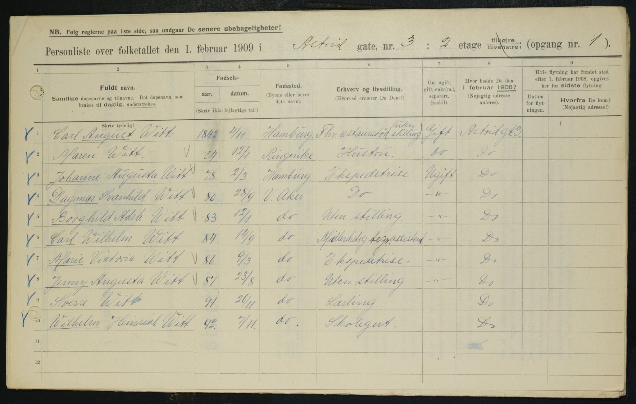 OBA, Kommunal folketelling 1.2.1909 for Kristiania kjøpstad, 1909, s. 15577