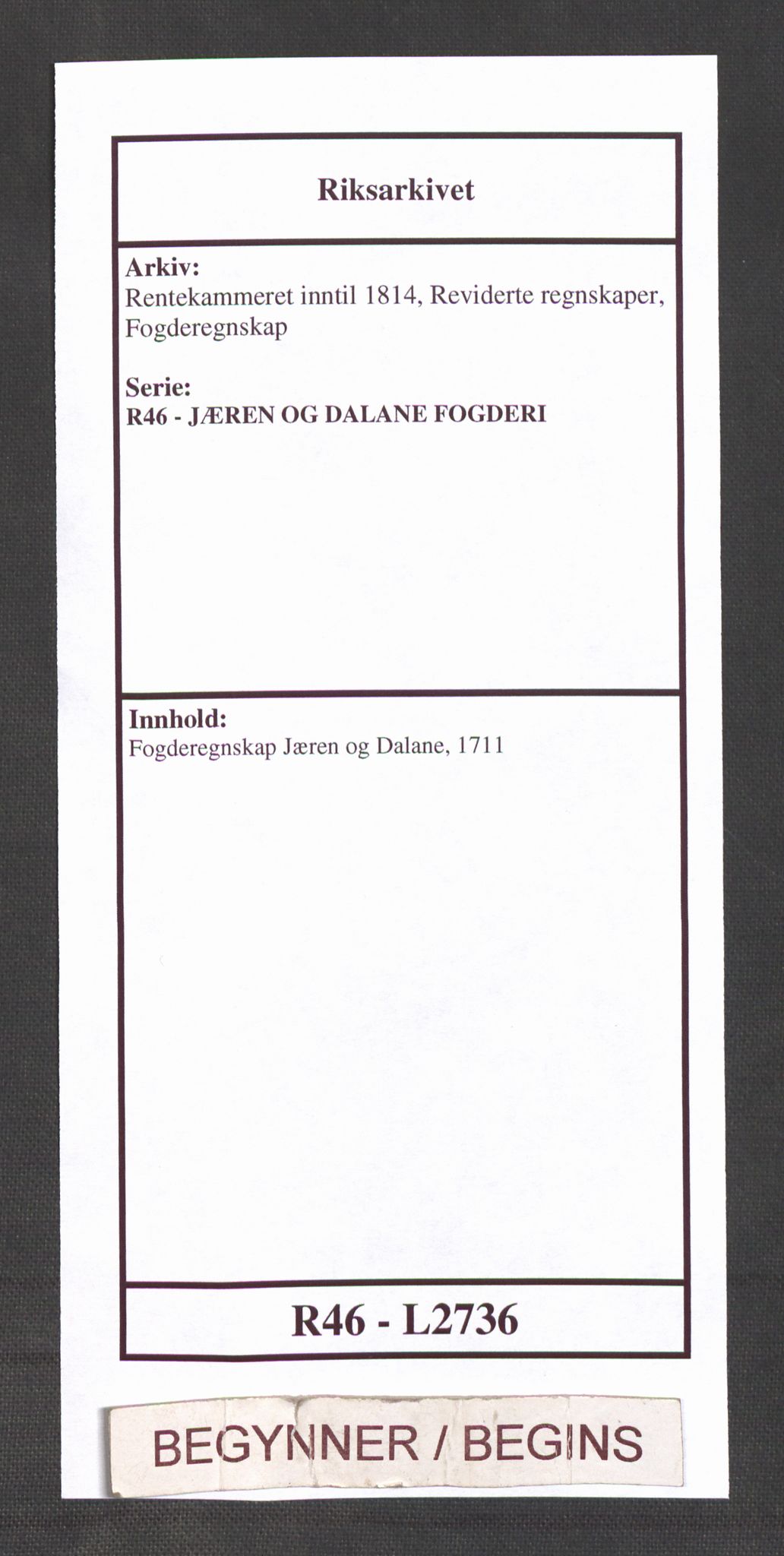 Rentekammeret inntil 1814, Reviderte regnskaper, Fogderegnskap, AV/RA-EA-4092/R46/L2736: Fogderegnskap Jæren og Dalane, 1711, s. 1