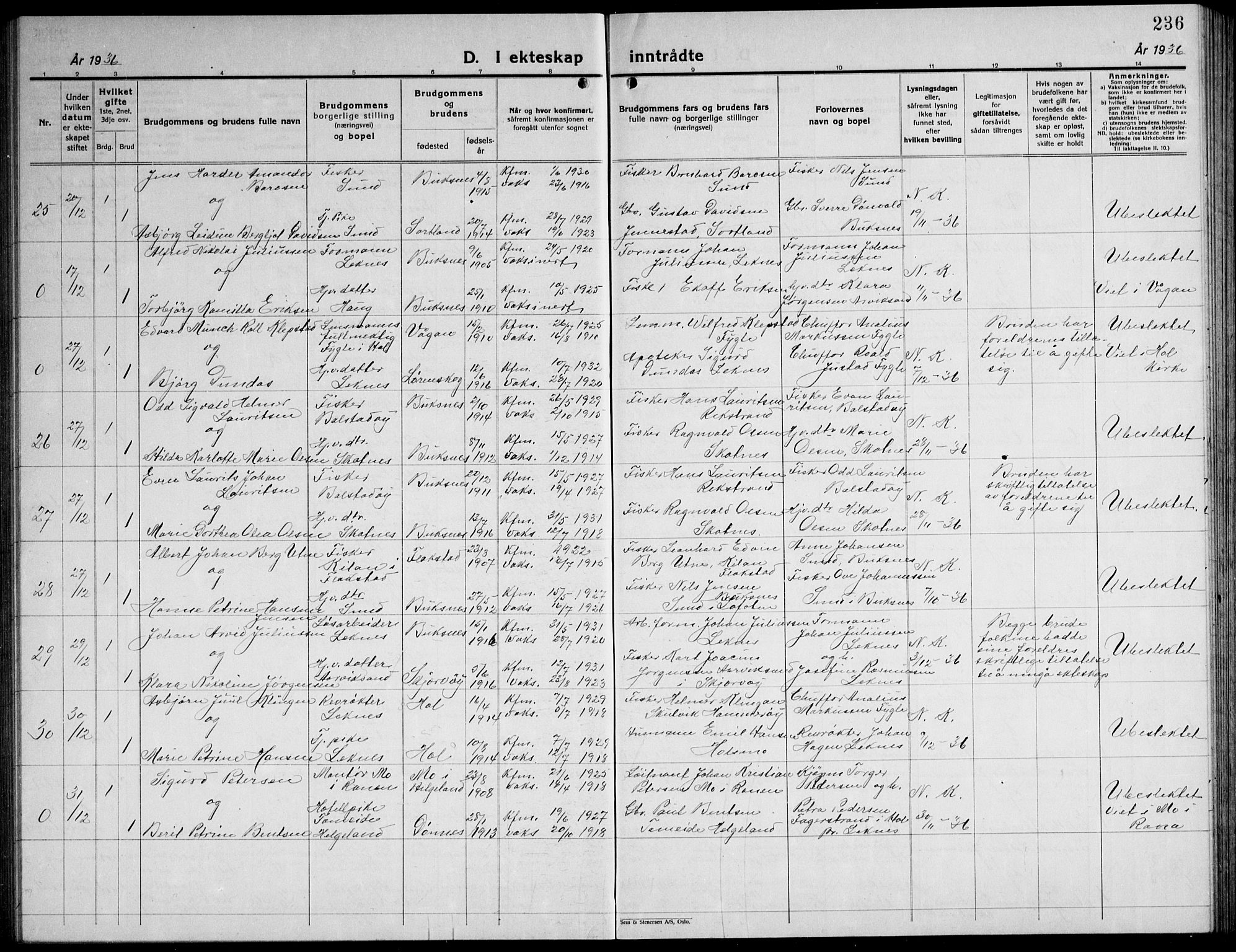 Ministerialprotokoller, klokkerbøker og fødselsregistre - Nordland, AV/SAT-A-1459/881/L1170: Klokkerbok nr. 881C07, 1930-1943, s. 236