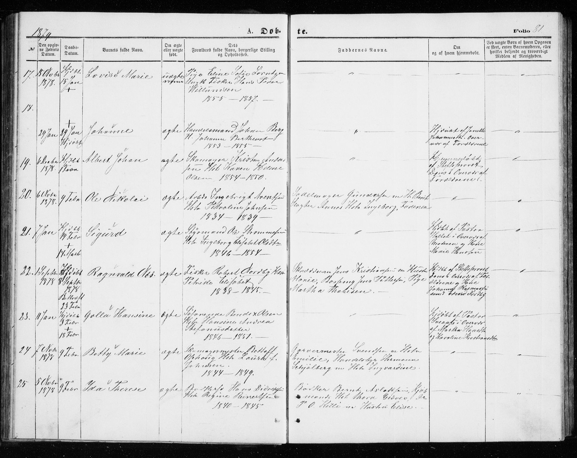 Tromsø sokneprestkontor/stiftsprosti/domprosti, AV/SATØ-S-1343/G/Gb/L0008klokker: Klokkerbok nr. 8, 1875-1879, s. 81
