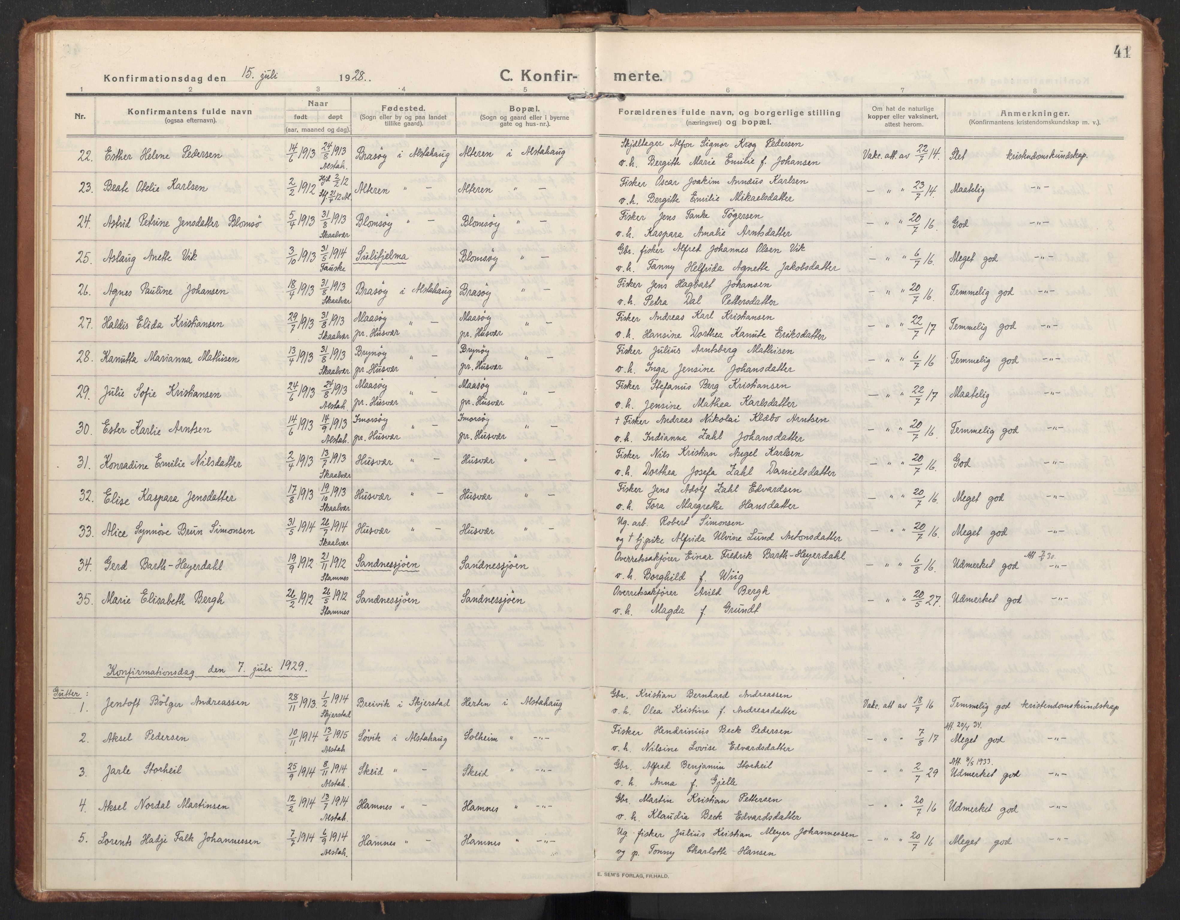 Ministerialprotokoller, klokkerbøker og fødselsregistre - Nordland, AV/SAT-A-1459/830/L0456: Ministerialbok nr. 830A20, 1914-1937, s. 41