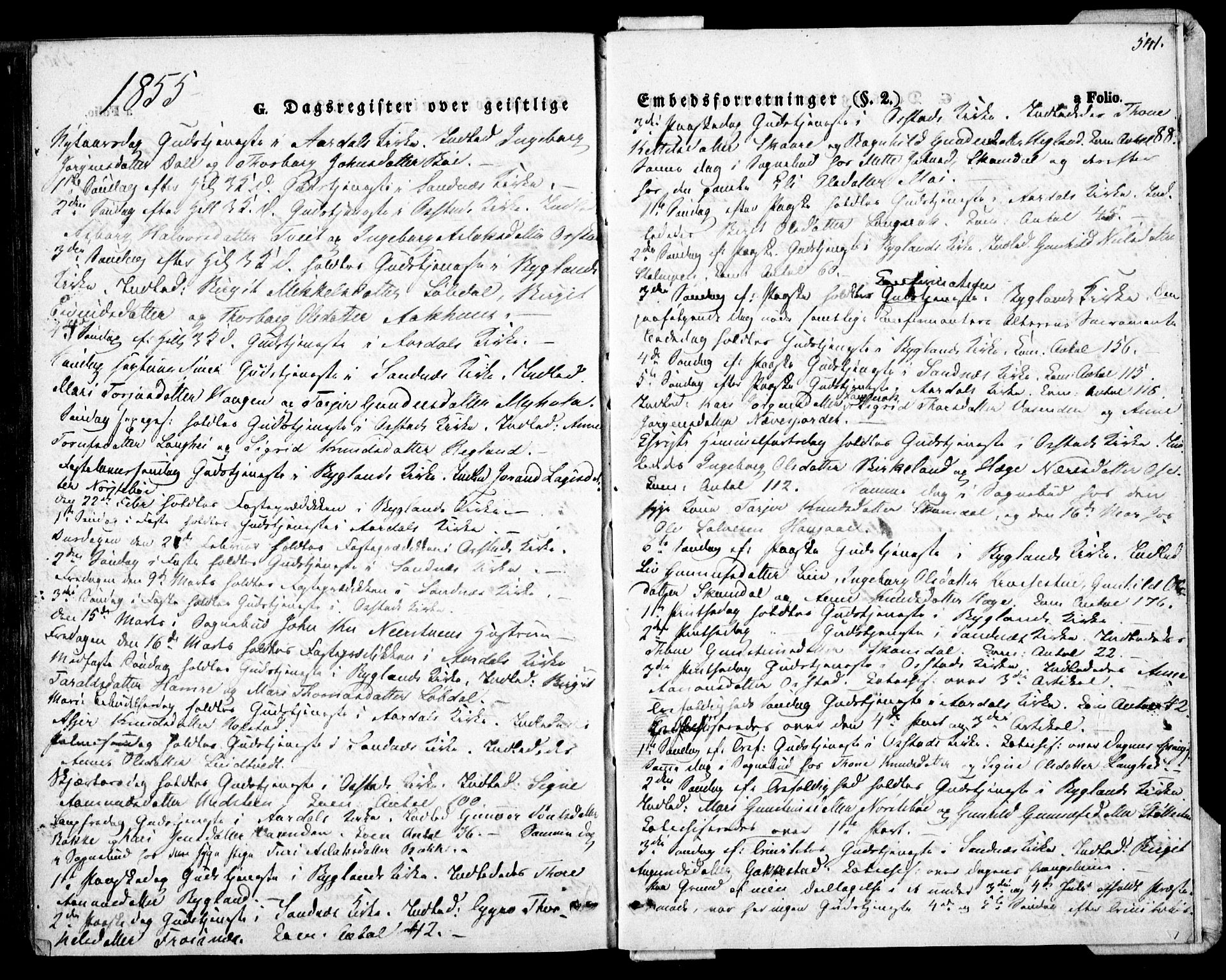 Bygland sokneprestkontor, AV/SAK-1111-0006/F/Fa/Fab/L0004: Ministerialbok nr. A 4, 1842-1858, s. 541