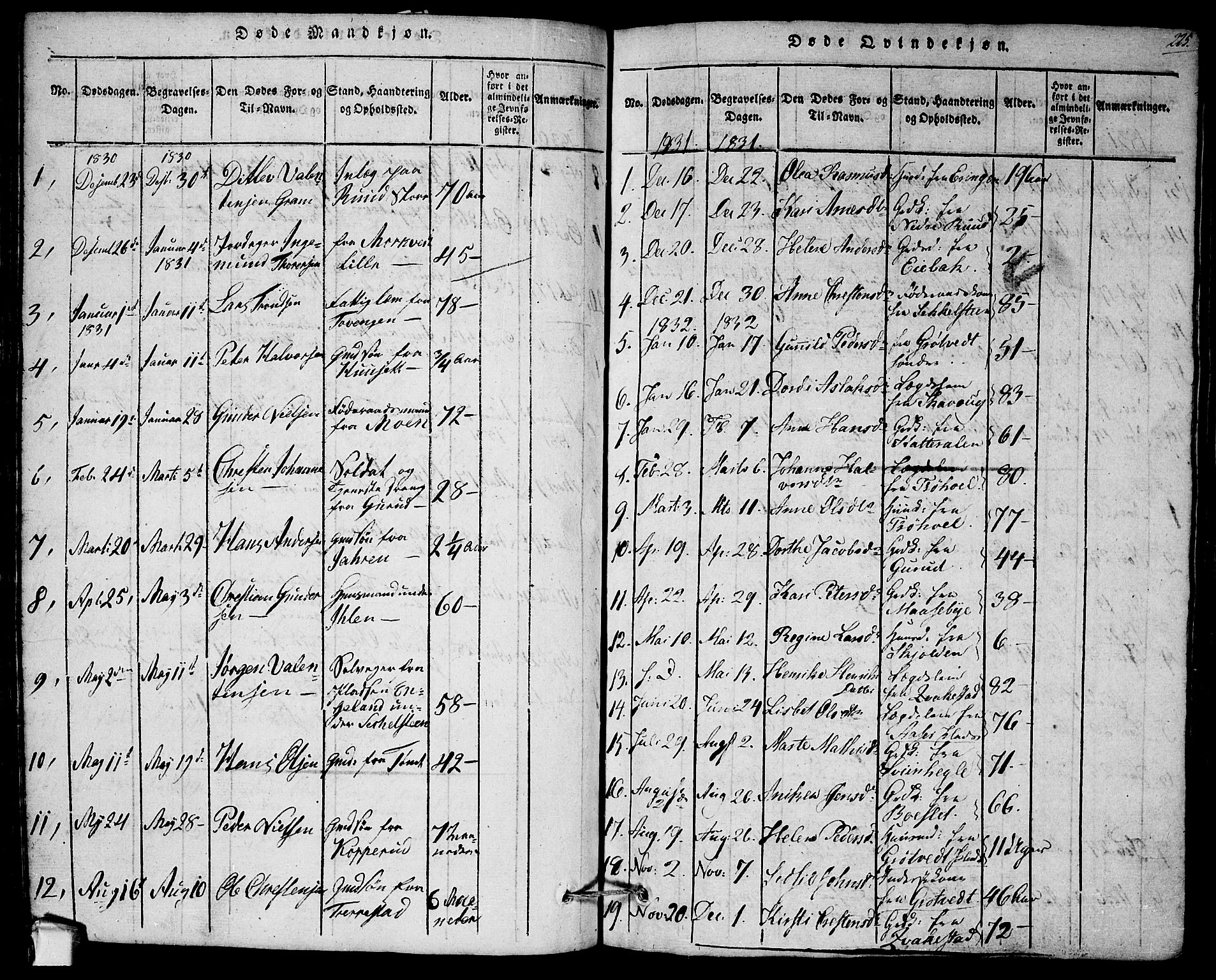 Askim prestekontor Kirkebøker, SAO/A-10900/G/Ga/L0001: Klokkerbok nr. 1, 1817-1846, s. 224-225