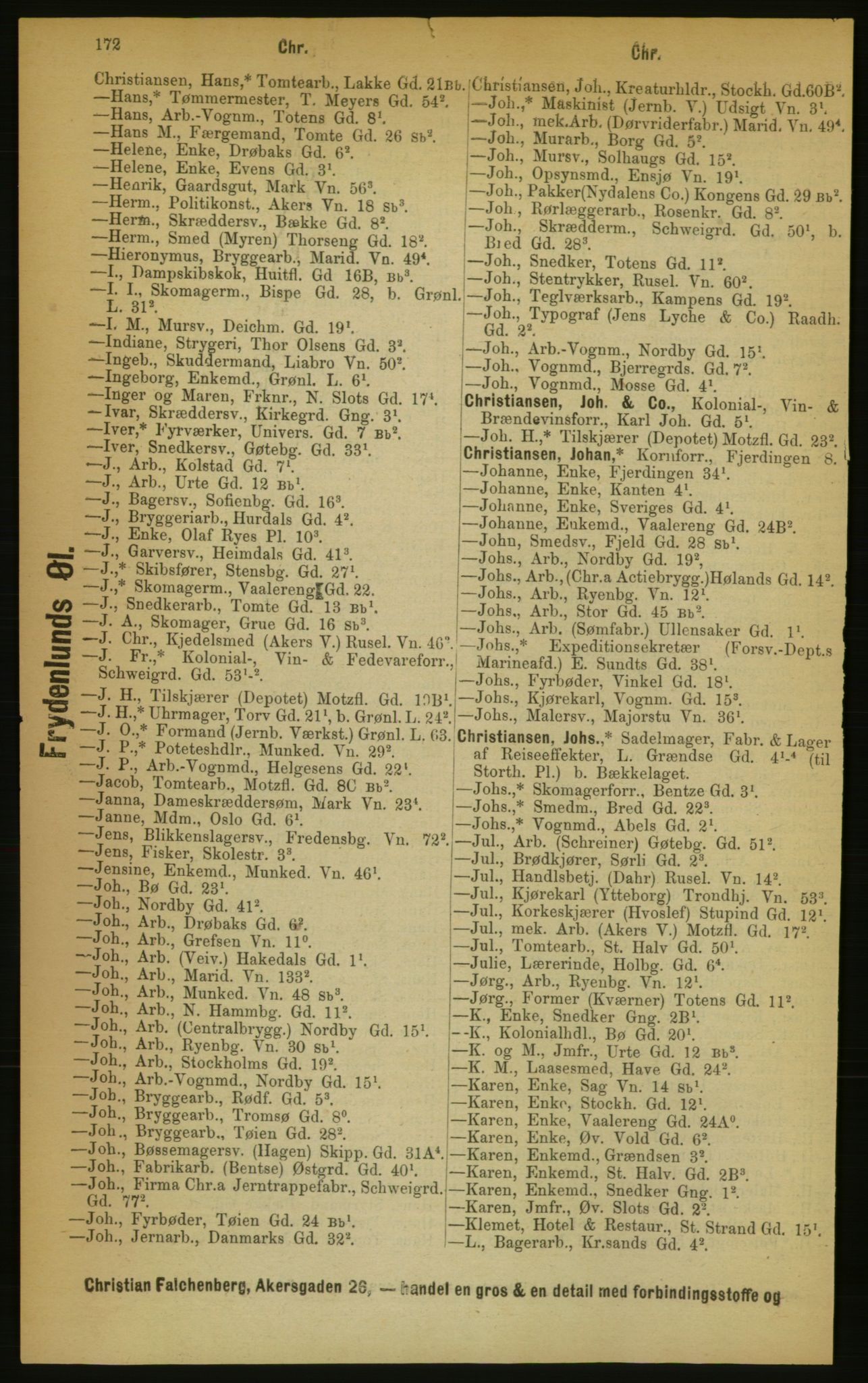 Kristiania/Oslo adressebok, PUBL/-, 1889, s. 172