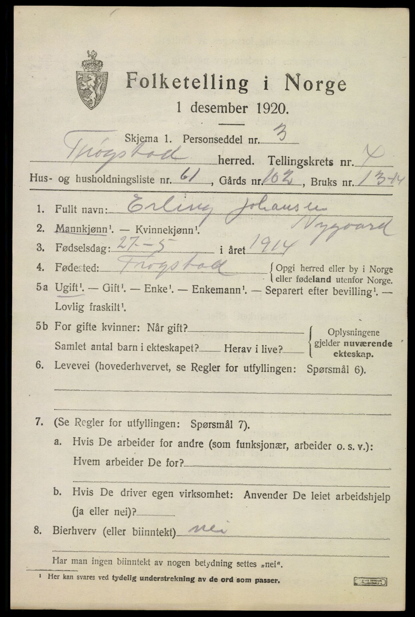 SAO, Folketelling 1920 for 0122 Trøgstad herred, 1920, s. 5252