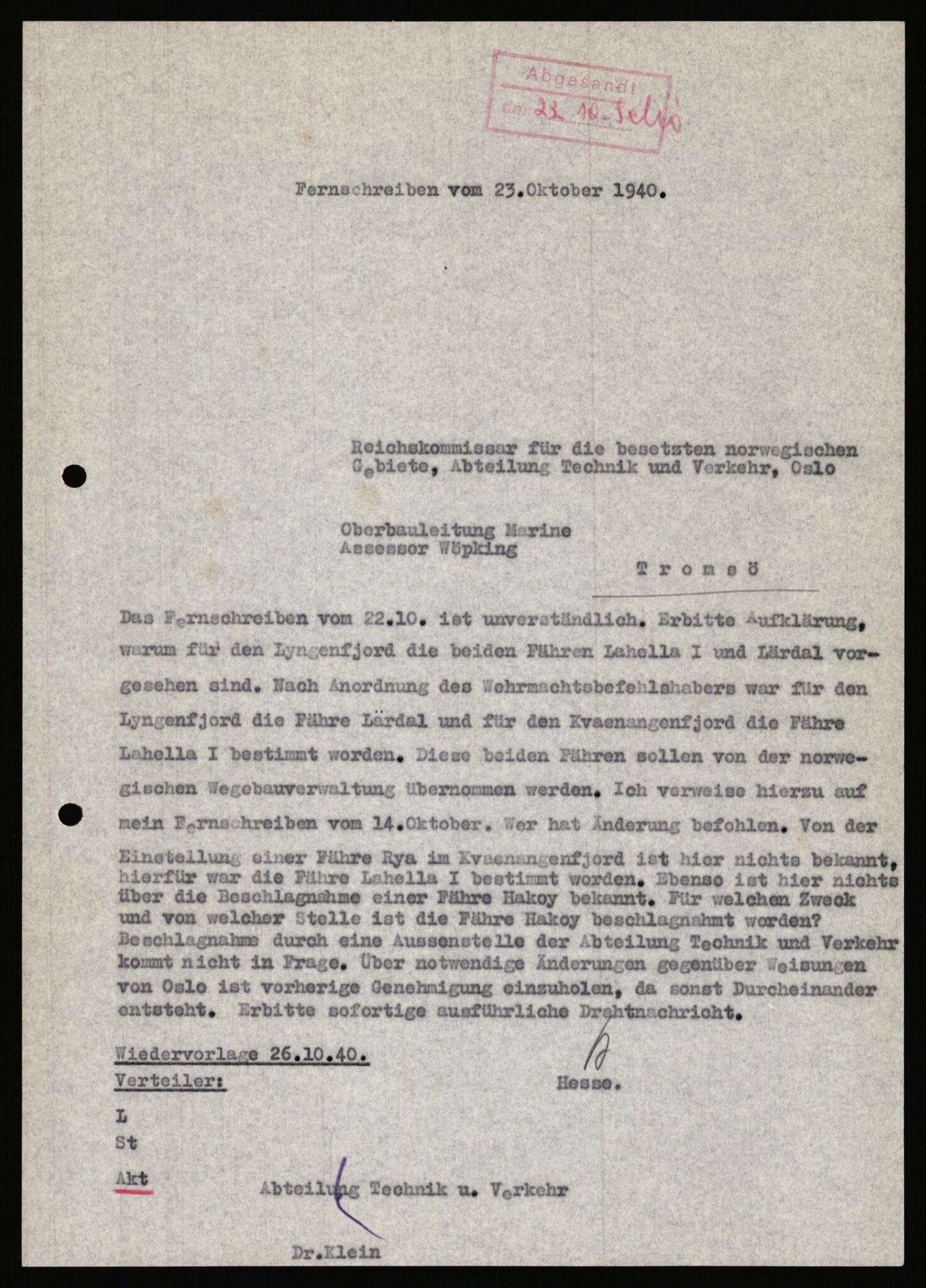 Tyske arkiver, Organisation Todt (OT), Einsatzgruppe Wiking, AV/RA-RAFA-2188/2/B/Bb/L0006: Korrespondanse med Kriegsmarine, 1940-1941, s. 719