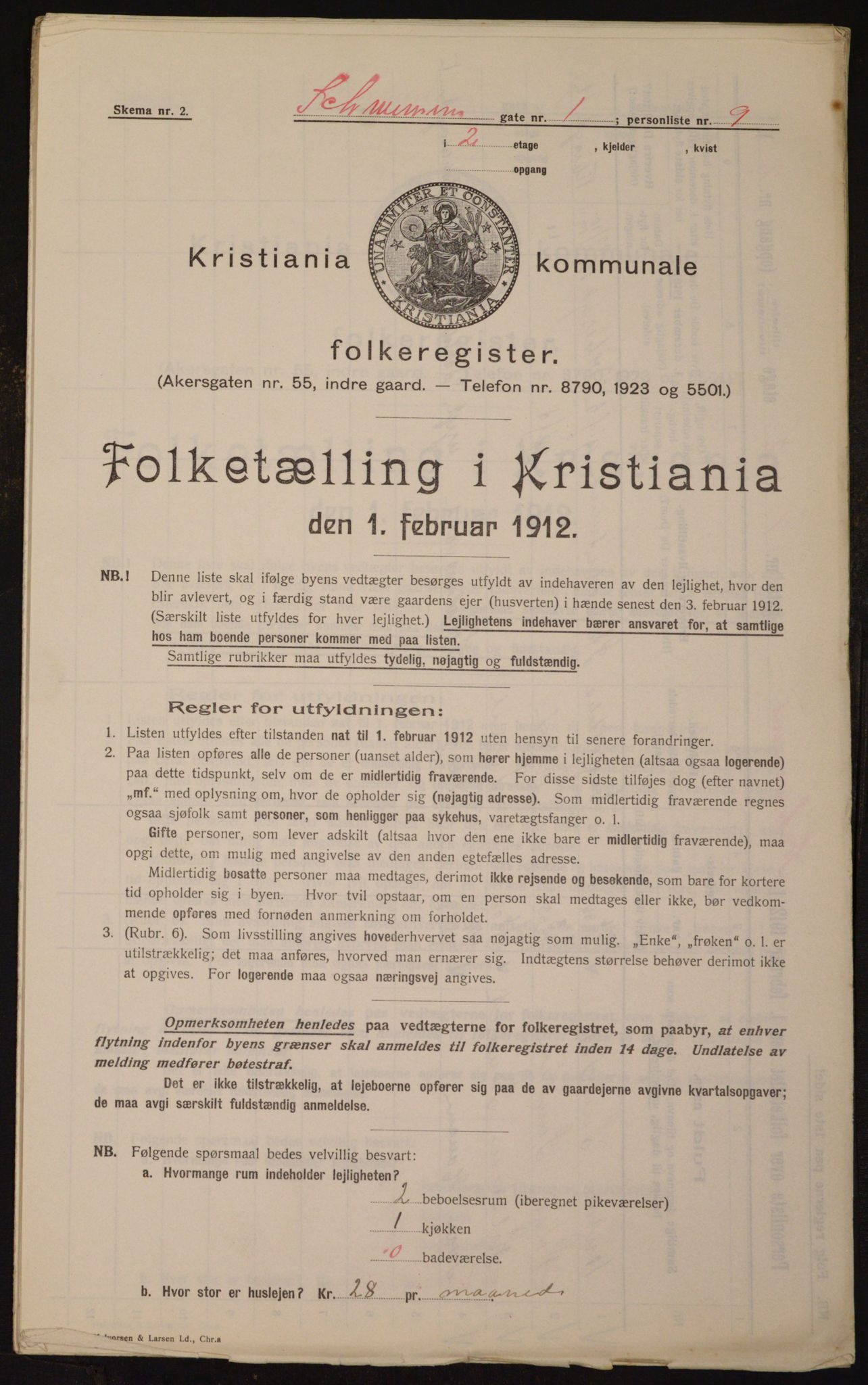 OBA, Kommunal folketelling 1.2.1912 for Kristiania, 1912, s. 92882