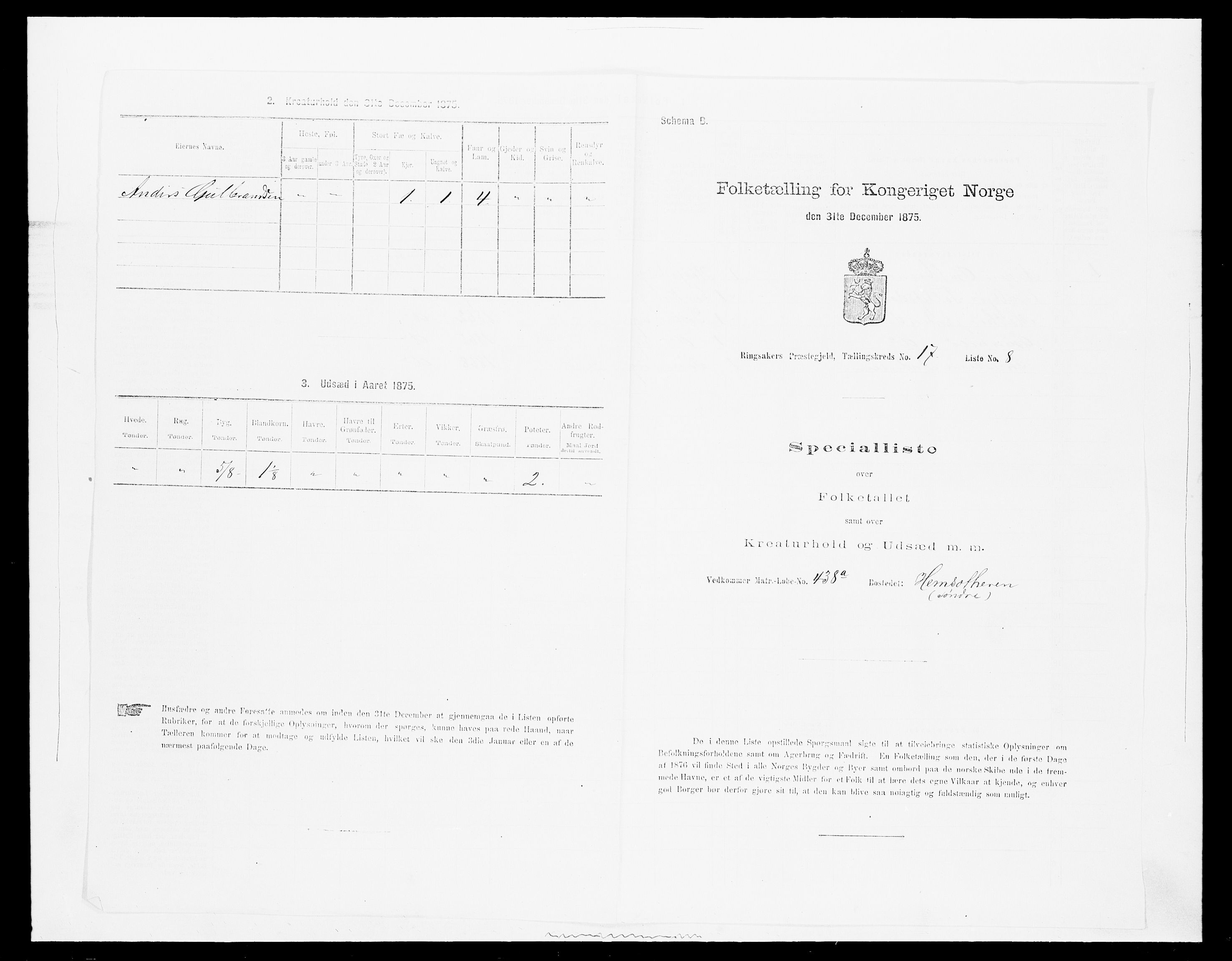 SAH, Folketelling 1875 for 0412P Ringsaker prestegjeld, 1875, s. 3405