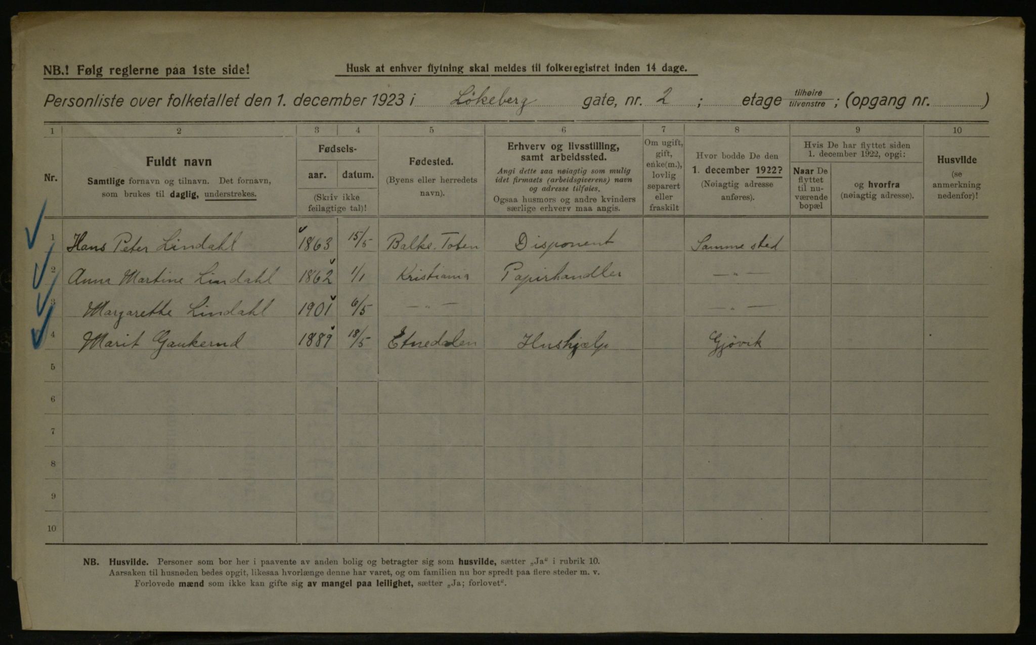 OBA, Kommunal folketelling 1.12.1923 for Kristiania, 1923, s. 65124