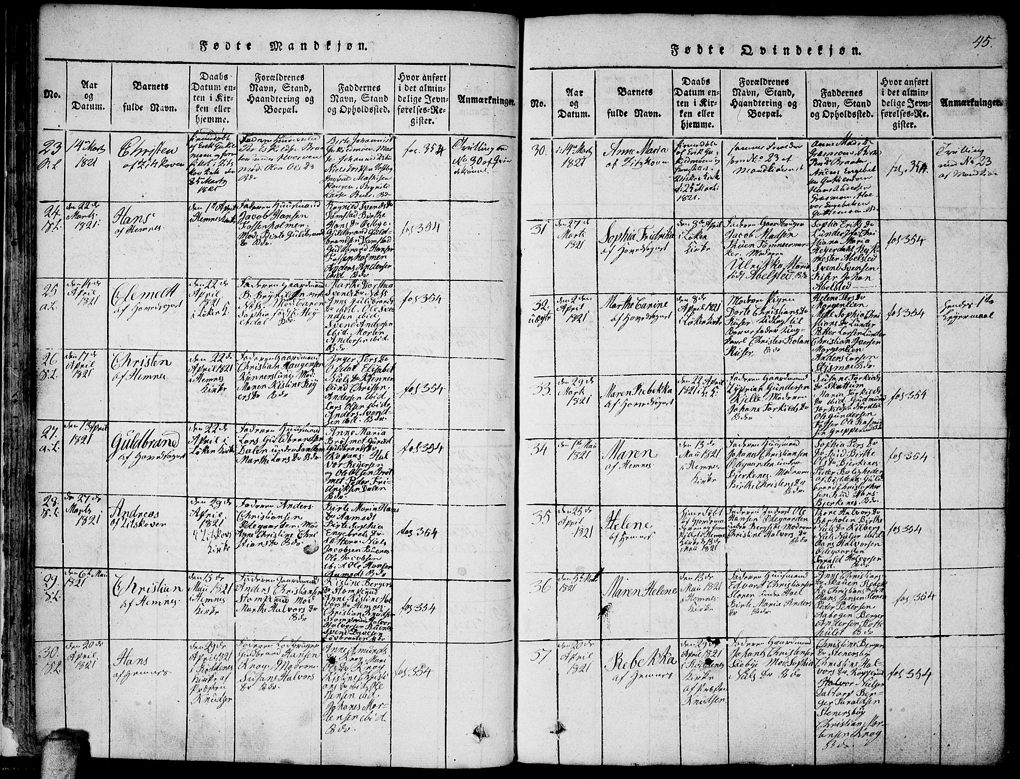 Høland prestekontor Kirkebøker, AV/SAO-A-10346a/F/Fa/L0007: Ministerialbok nr. I 7, 1814-1827, s. 45