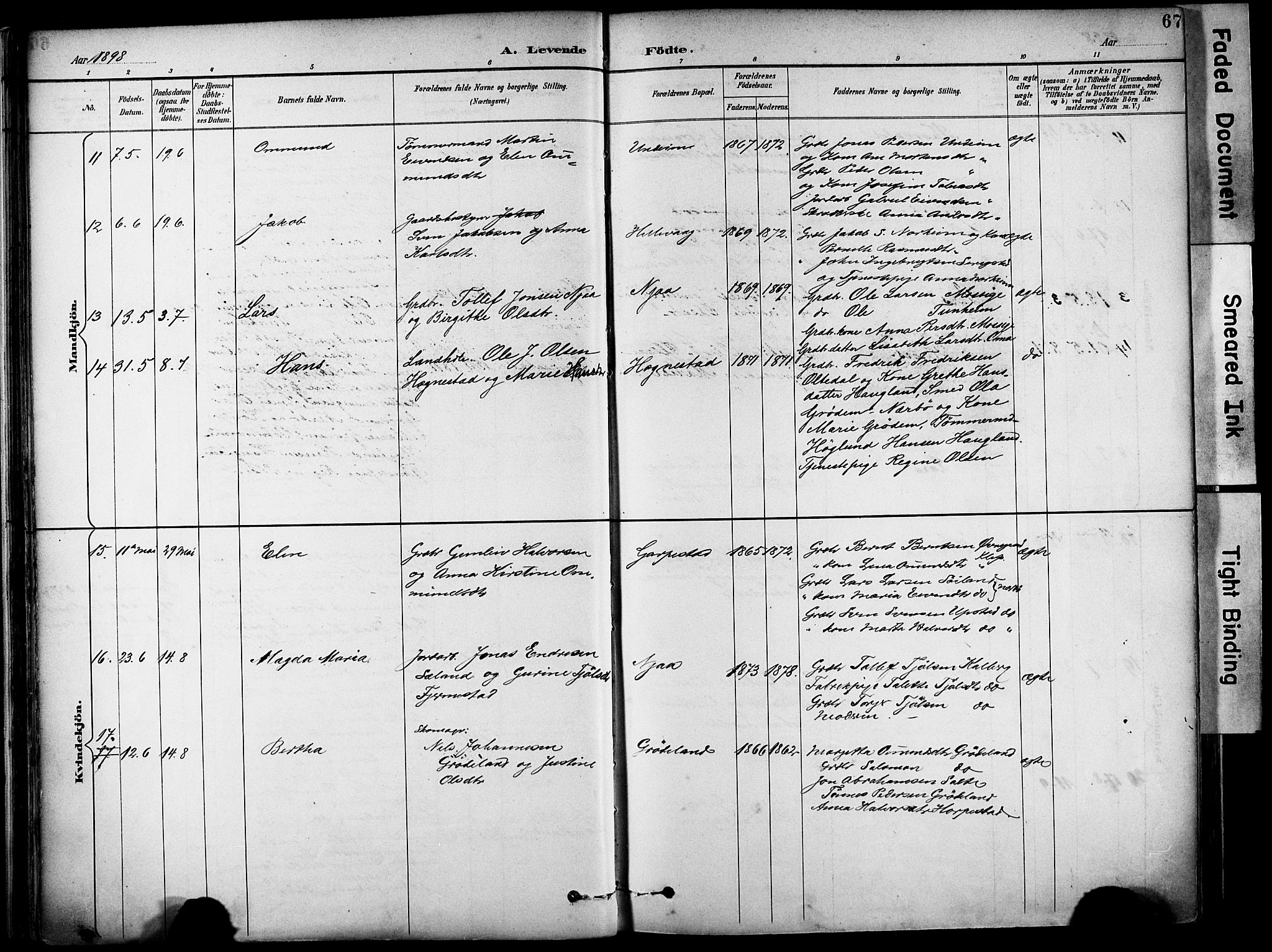 Lye sokneprestkontor, AV/SAST-A-101794/001/30BA/L0011: Ministerialbok nr. A 9, 1893-1903, s. 67
