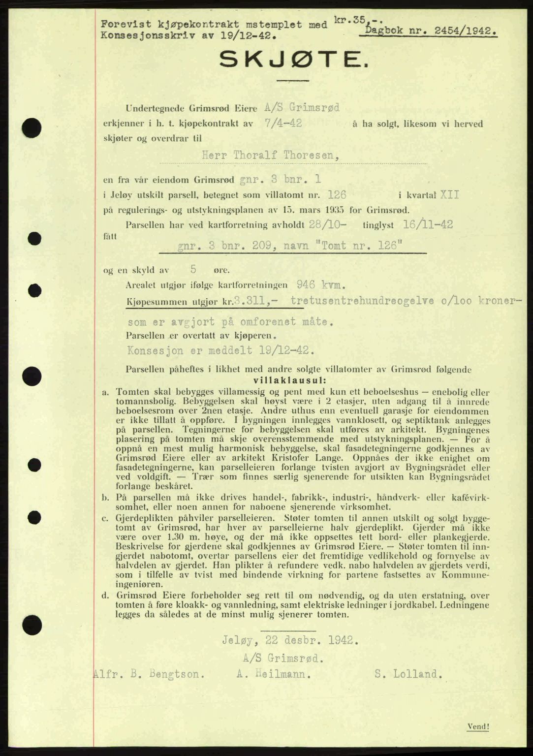 Moss sorenskriveri, SAO/A-10168: Pantebok nr. A10, 1942-1943, Dagboknr: 2454/1942