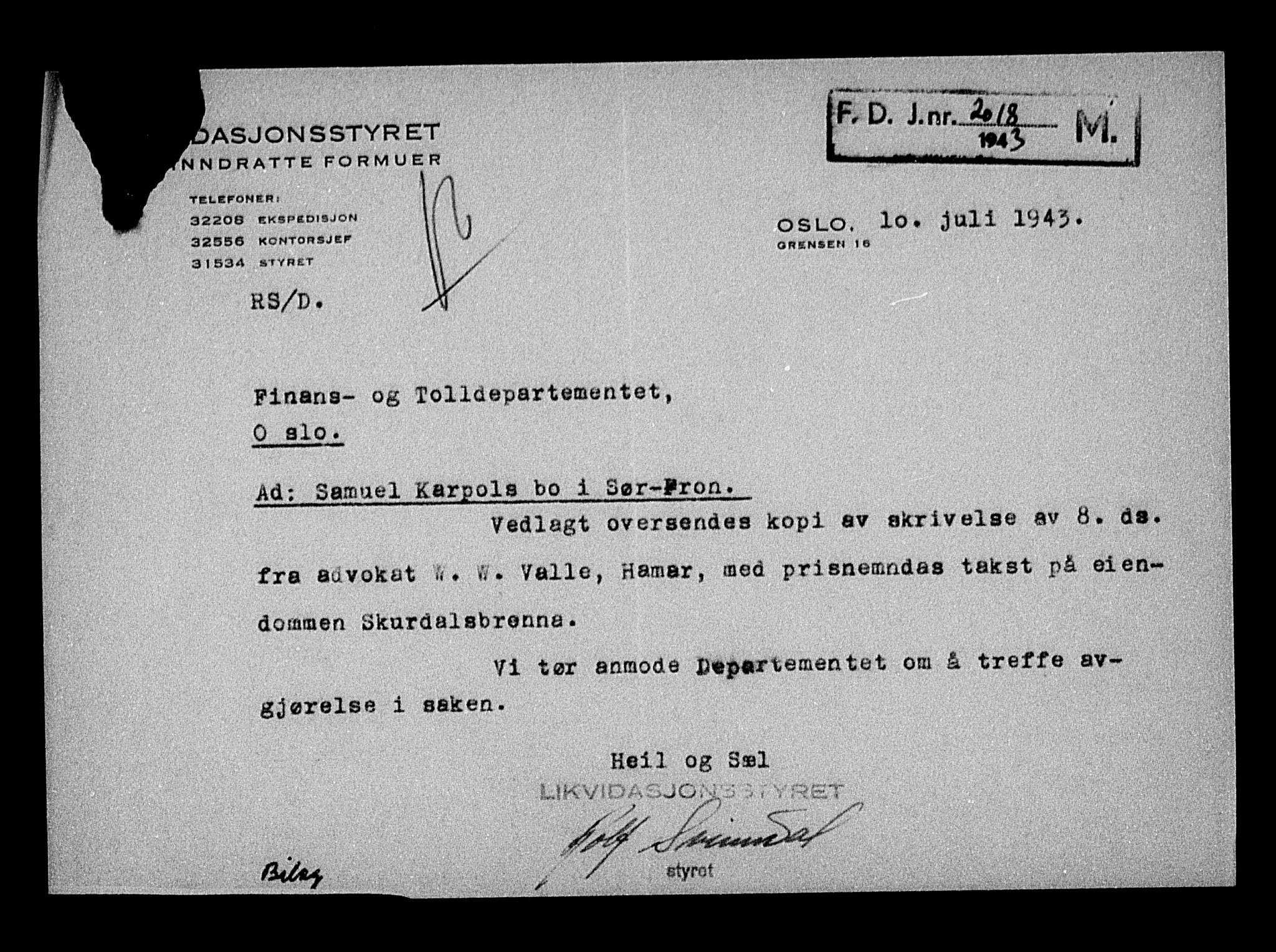Justisdepartementet, Tilbakeføringskontoret for inndratte formuer, AV/RA-S-1564/H/Hc/Hcc/L0949: --, 1945-1947, s. 702