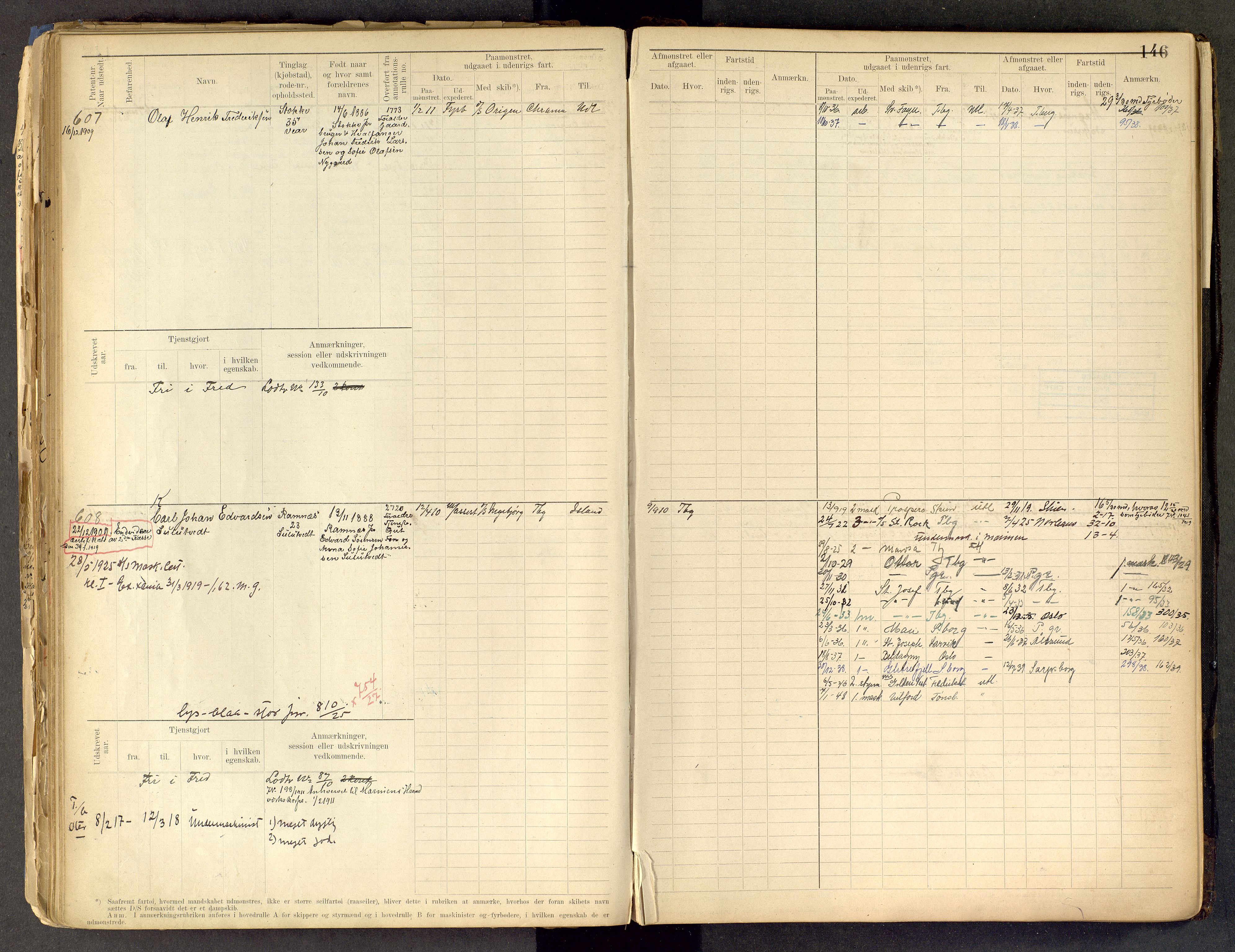 Tønsberg innrulleringskontor, SAKO/A-786/F/Fe/L0002: Maskinist- og fyrbøterrulle Patent nr. 315-1110, 1902-1924, s. 146