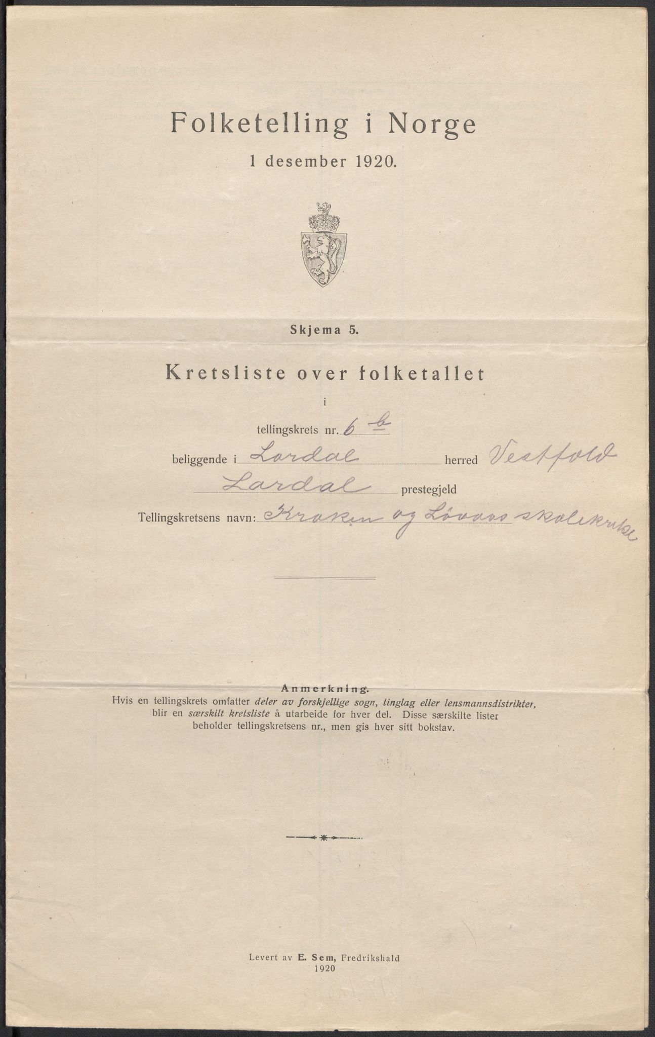 SAKO, Folketelling 1920 for 0728 Lardal herred, 1920, s. 32