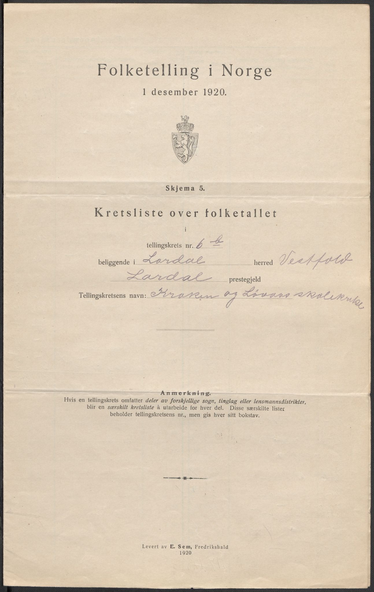 SAKO, Folketelling 1920 for 0728 Lardal herred, 1920, s. 32