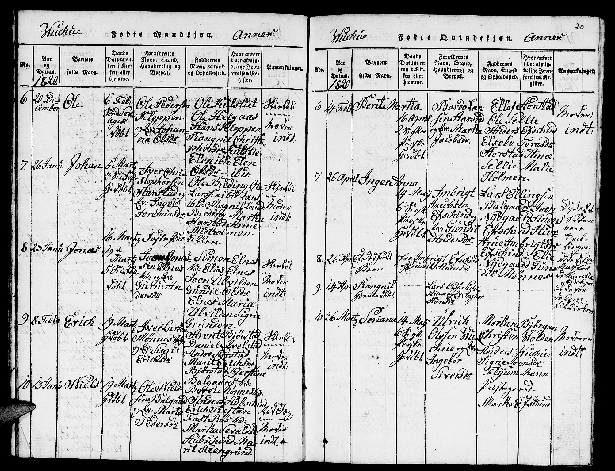 Ministerialprotokoller, klokkerbøker og fødselsregistre - Nord-Trøndelag, SAT/A-1458/724/L0265: Klokkerbok nr. 724C01, 1816-1845, s. 20