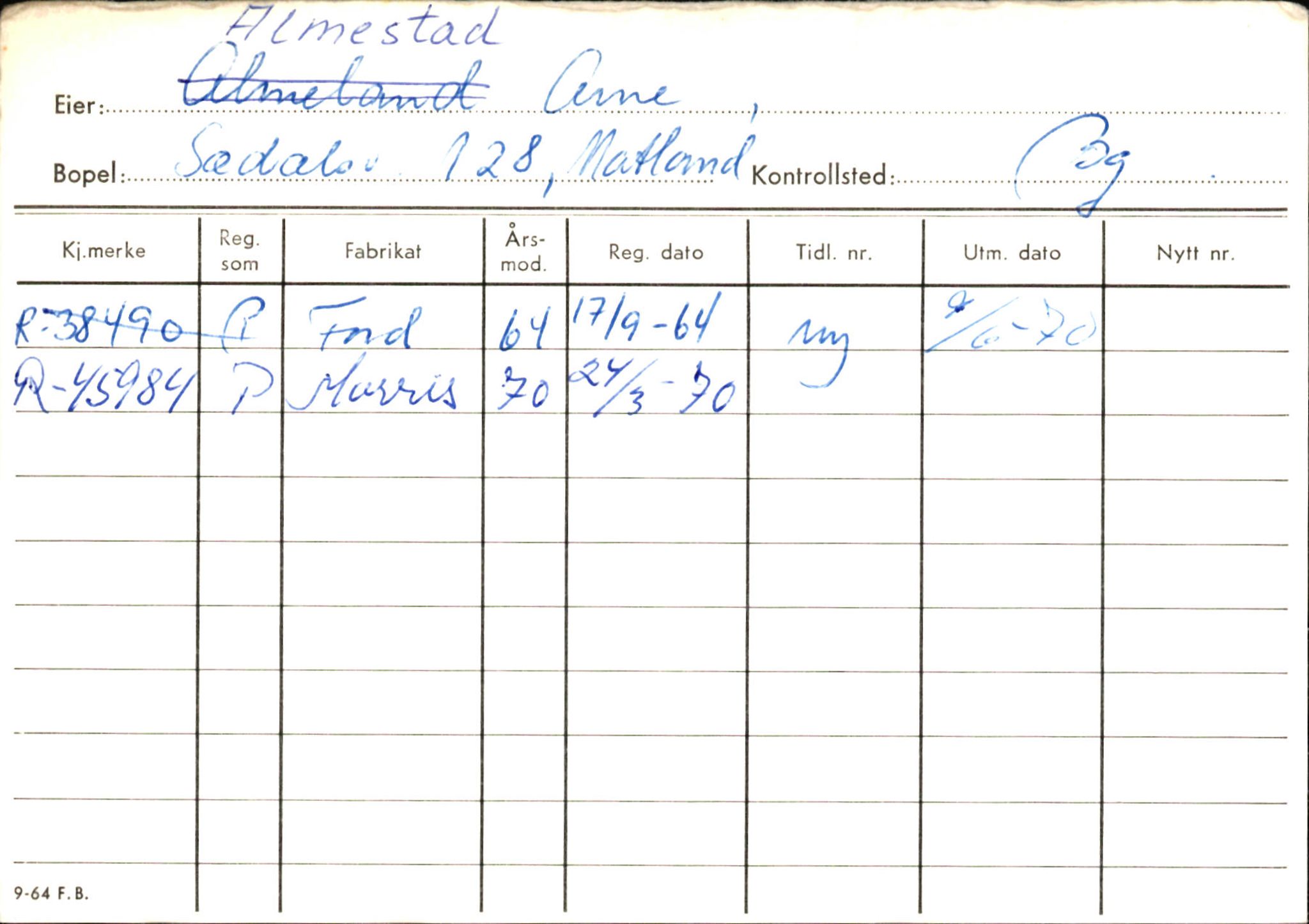 Statens vegvesen, Hordaland vegkontor, SAB/A-5201/2/Ha/L0001: R-eierkort A, 1920-1971, s. 499