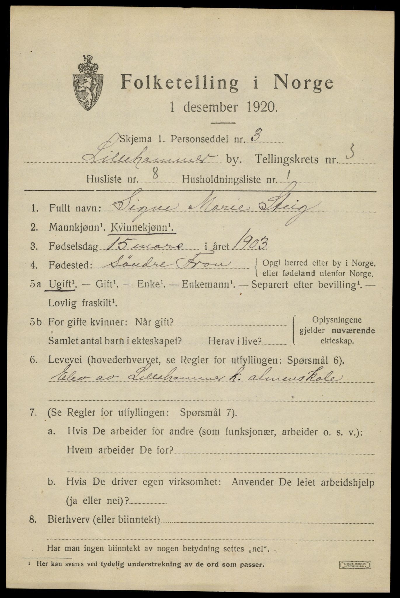 SAH, Folketelling 1920 for 0501 Lillehammer kjøpstad, 1920, s. 5790