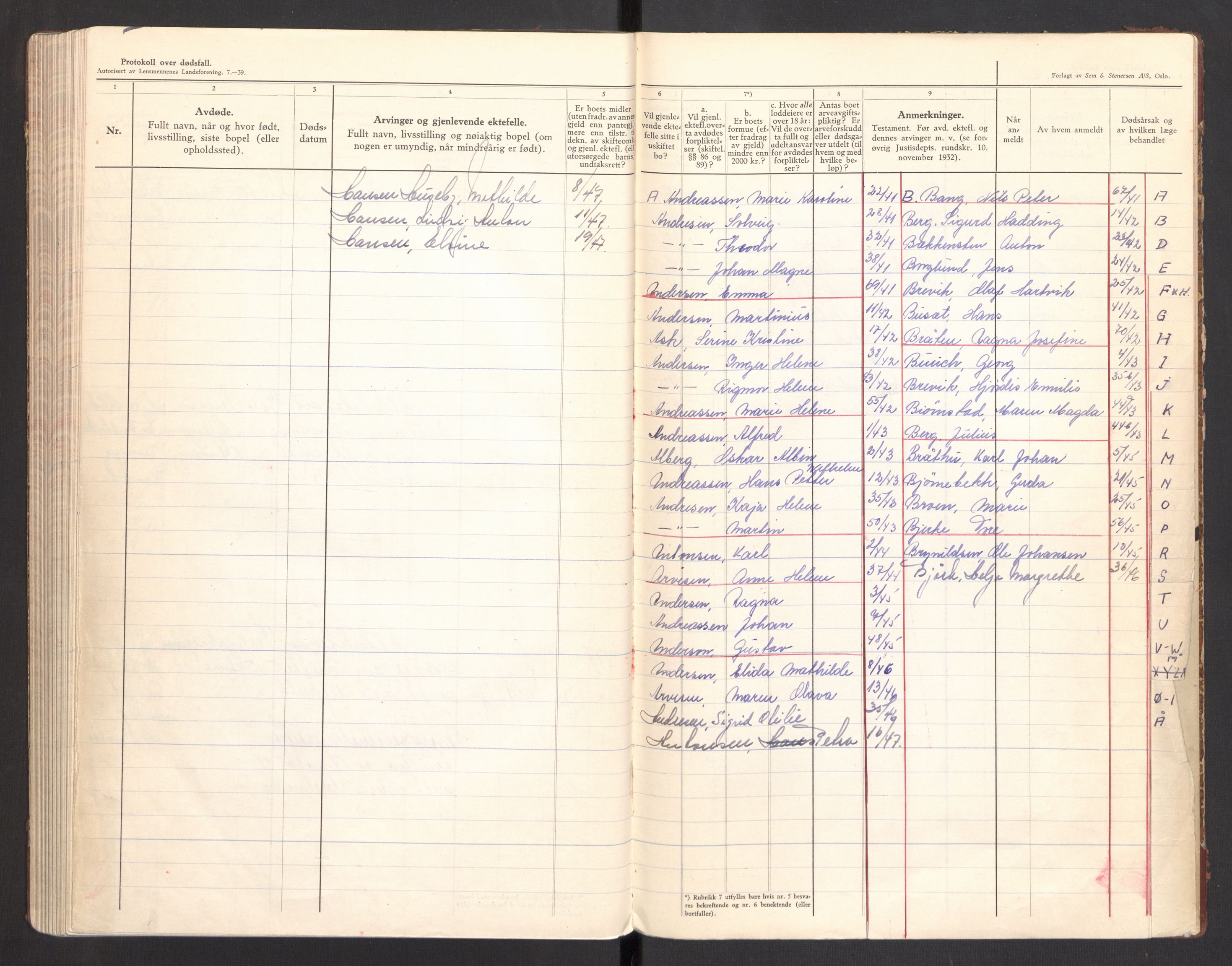 Rygge lensmannskontor, AV/SAO-A-10005/H/Ha/Haa/L0012: Dødsfallsprotokoll, 1941-1947