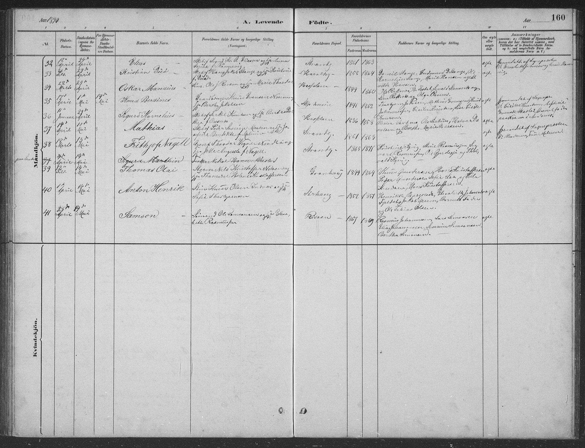 Haugesund sokneprestkontor, AV/SAST-A -101863/H/Ha/Hab/L0002: Klokkerbok nr. B 2, 1881-1894, s. 160