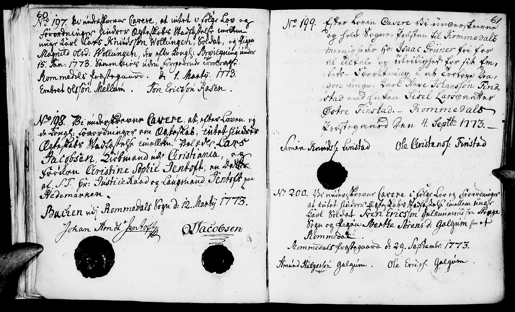 Romedal prestekontor, SAH/PREST-004/I/L0001: Forlovererklæringer nr. 1, 1762-1802, s. 60-61