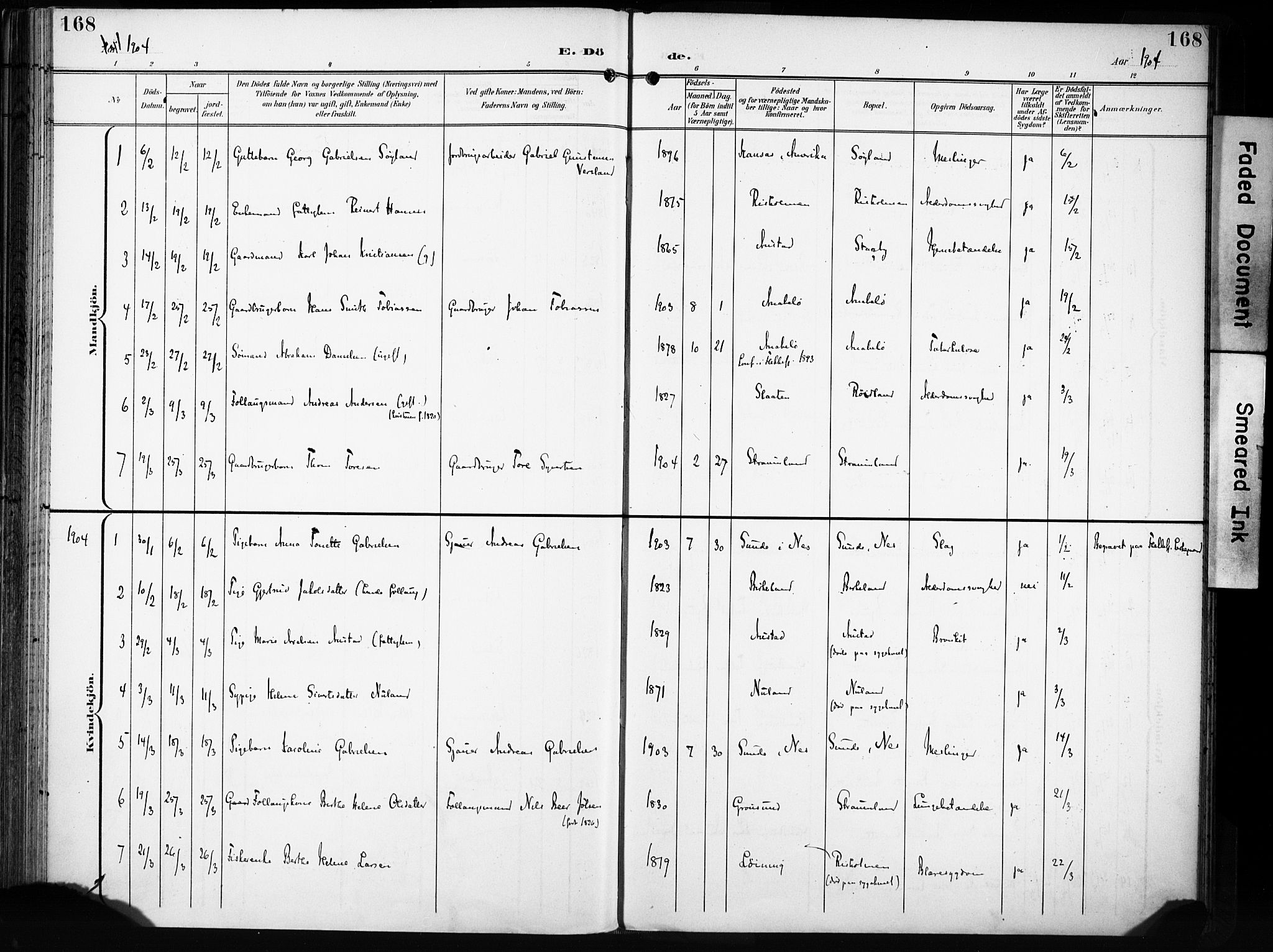 Flekkefjord sokneprestkontor, SAK/1111-0012/F/Fa/Fac/L0009: Ministerialbok nr. A 9, 1899-1909, s. 168