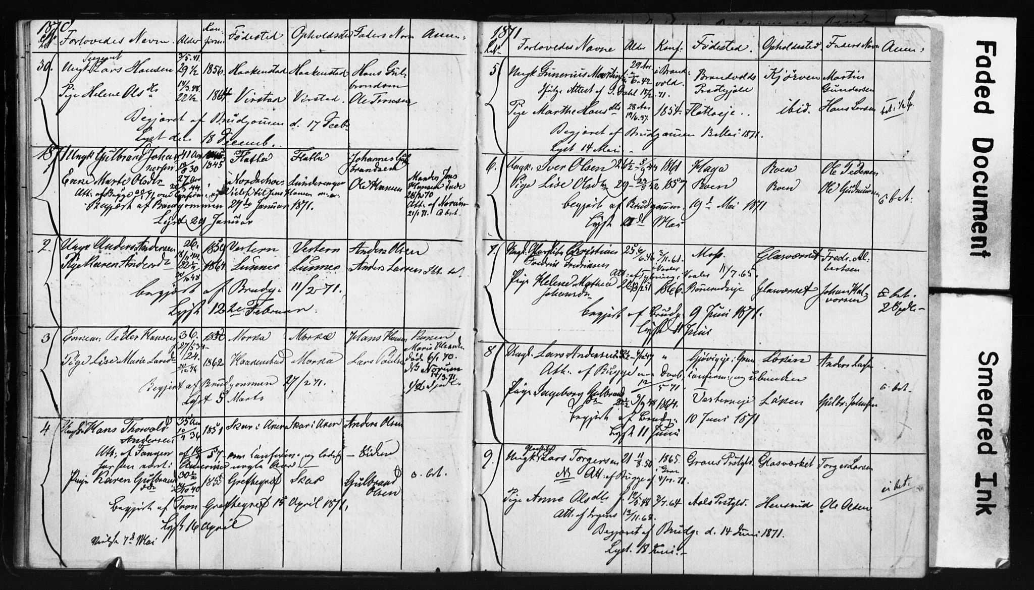 Jevnaker prestekontor, AV/SAH-PREST-116/I/Ie: Lysningsprotokoll nr. 2, 1867-1897