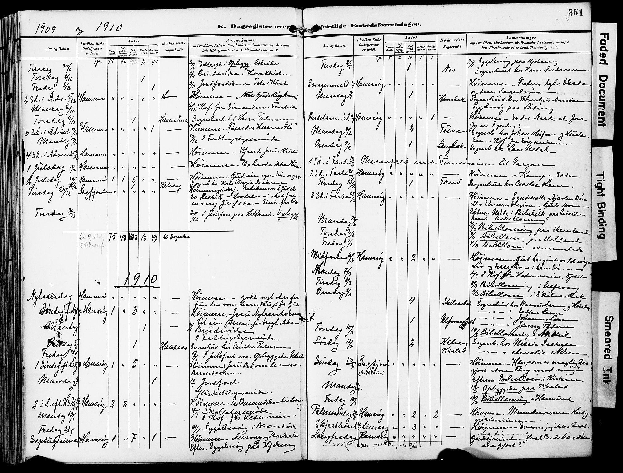 Ministerialprotokoller, klokkerbøker og fødselsregistre - Nordland, SAT/A-1459/859/L0848: Ministerialbok nr. 859A08, 1900-1912, s. 351