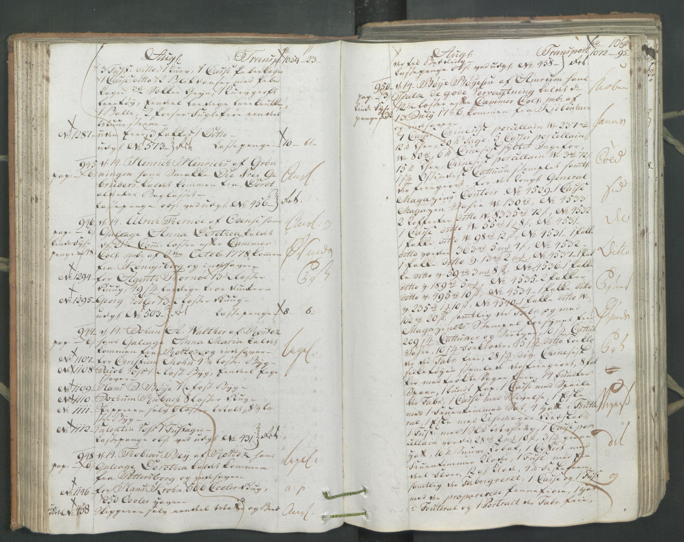 Generaltollkammeret, tollregnskaper, AV/RA-EA-5490/R26/L0222/0001: Tollregnskaper Bergen A / Inngående hovedtollbok, 1786, s. 105b-106a
