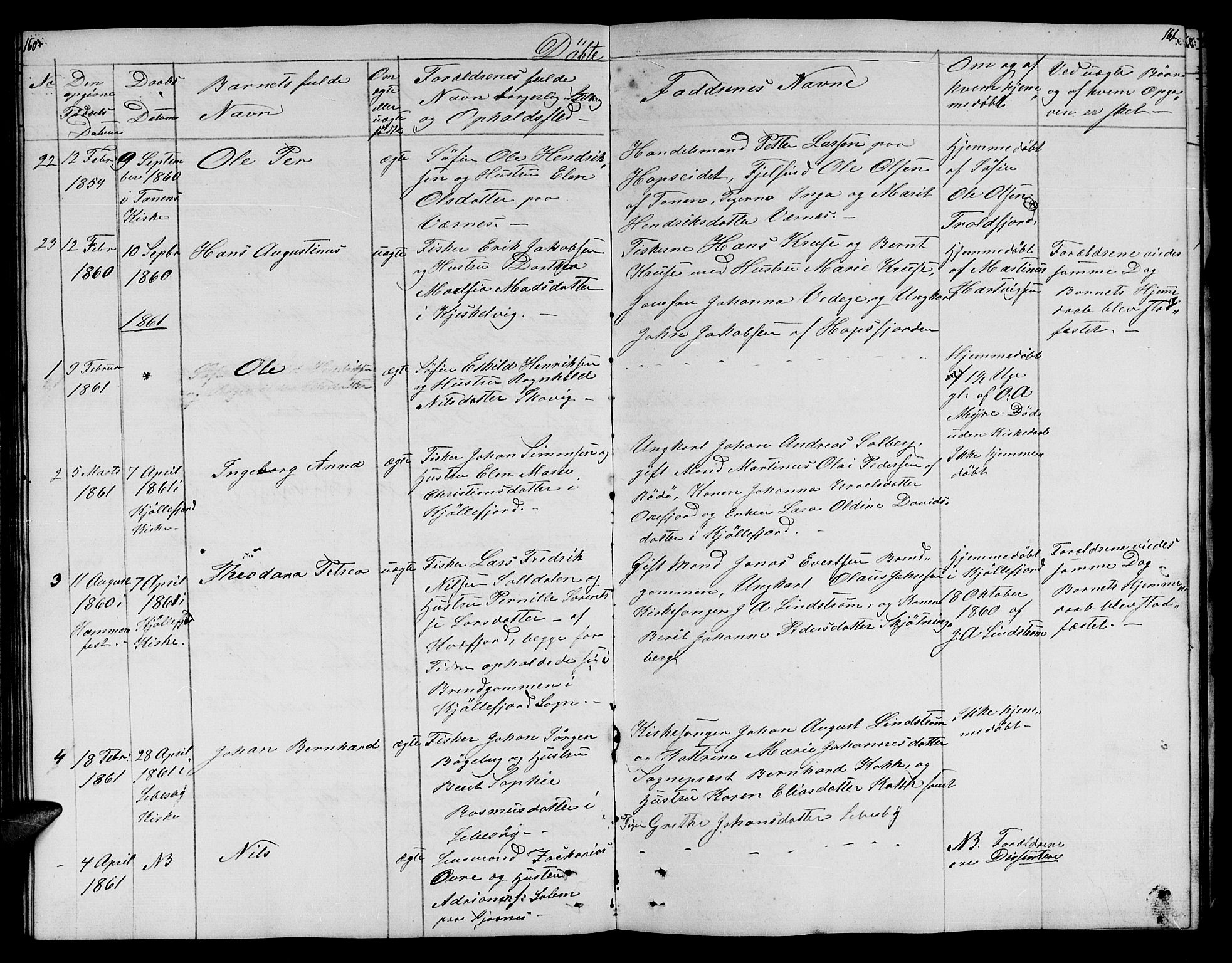 Lebesby sokneprestkontor, AV/SATØ-S-1353/H/Hb/L0001klokker: Klokkerbok nr. 1, 1846-1862, s. 160-161
